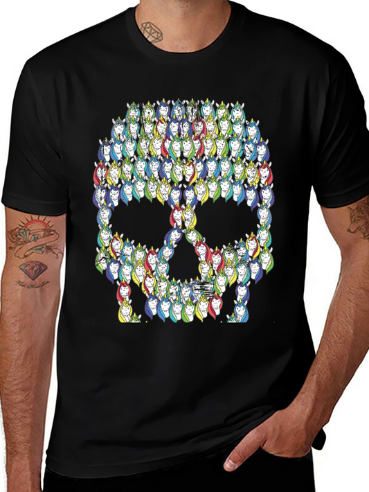 Unicorn Skull Graphic Tee - Black Cotton T-Shirt