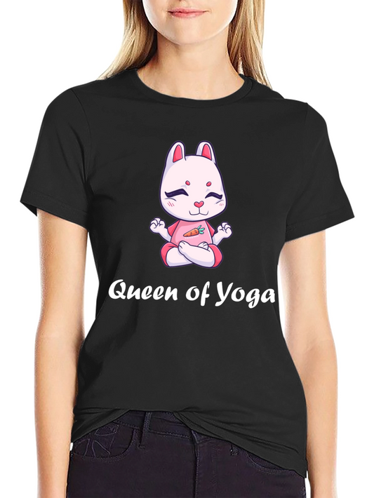 Queen of Yoga T-Shirt - Cartoon Bunny in Lotus Pose