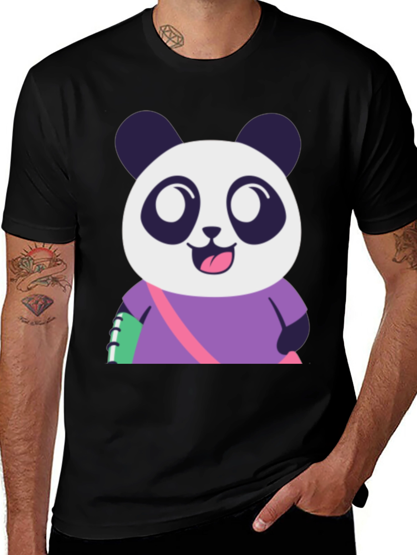Cute Panda Graphic Tee - Black Casual T-Shirt