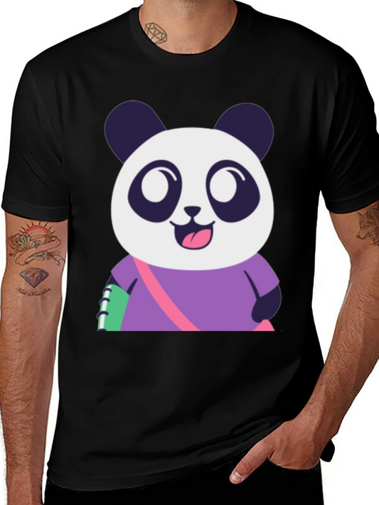 Cute Panda Graphic Tee - Black Casual T-Shirt