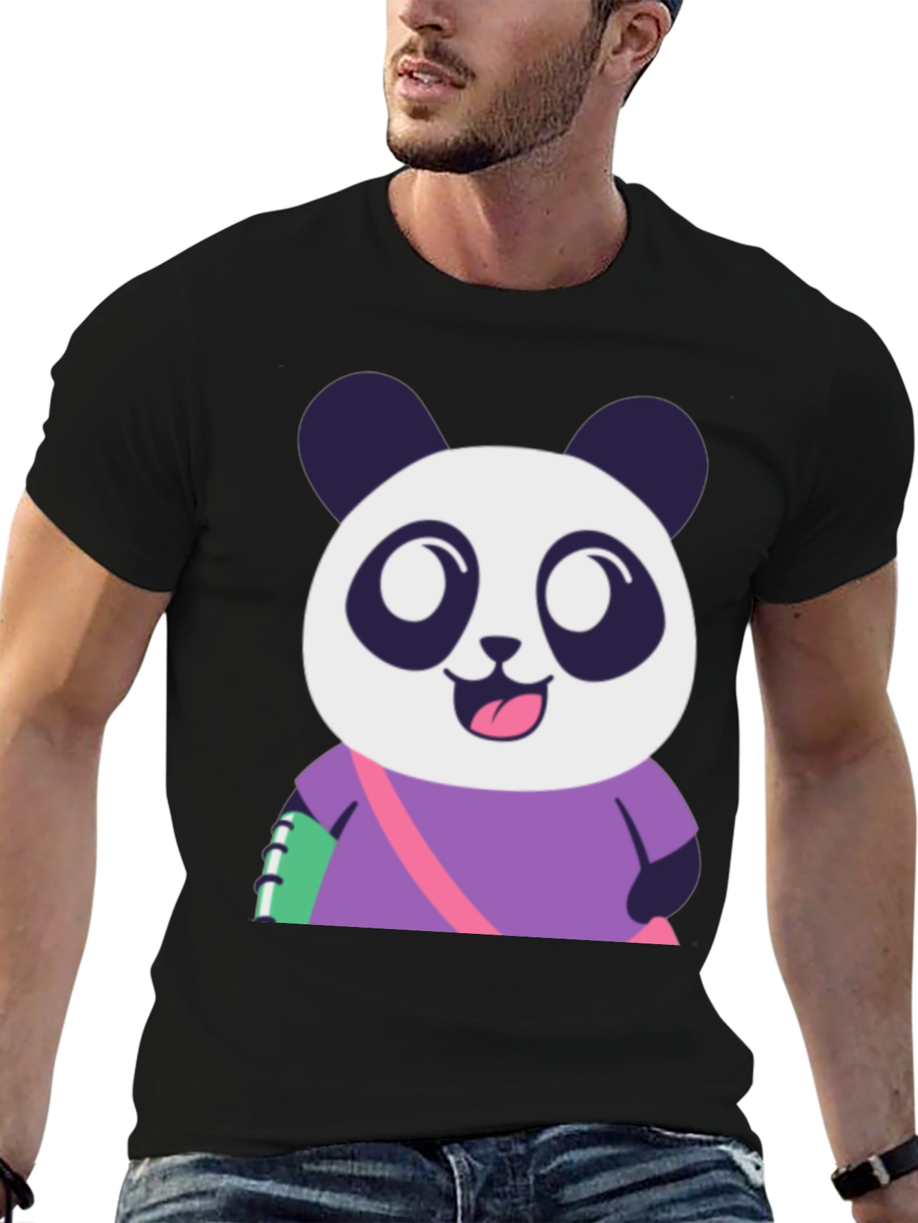 Cute Panda Graphic Tee - Black Casual T-Shirt