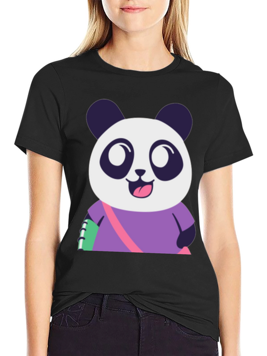 Cute Panda Graphic Tee - Black Casual T-Shirt