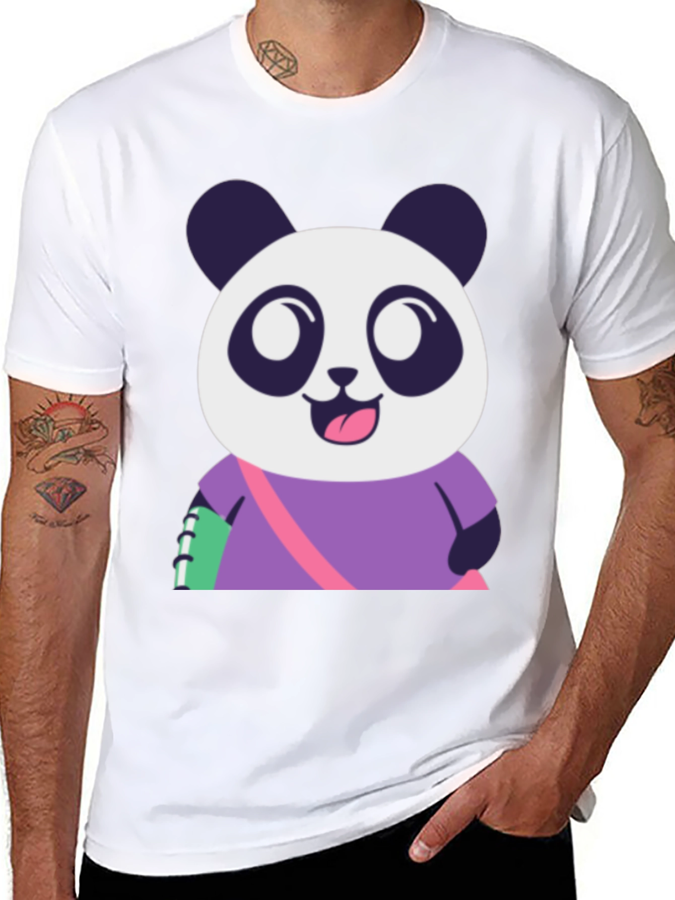 Cute Panda Graphic Tee - Black Casual T-Shirt