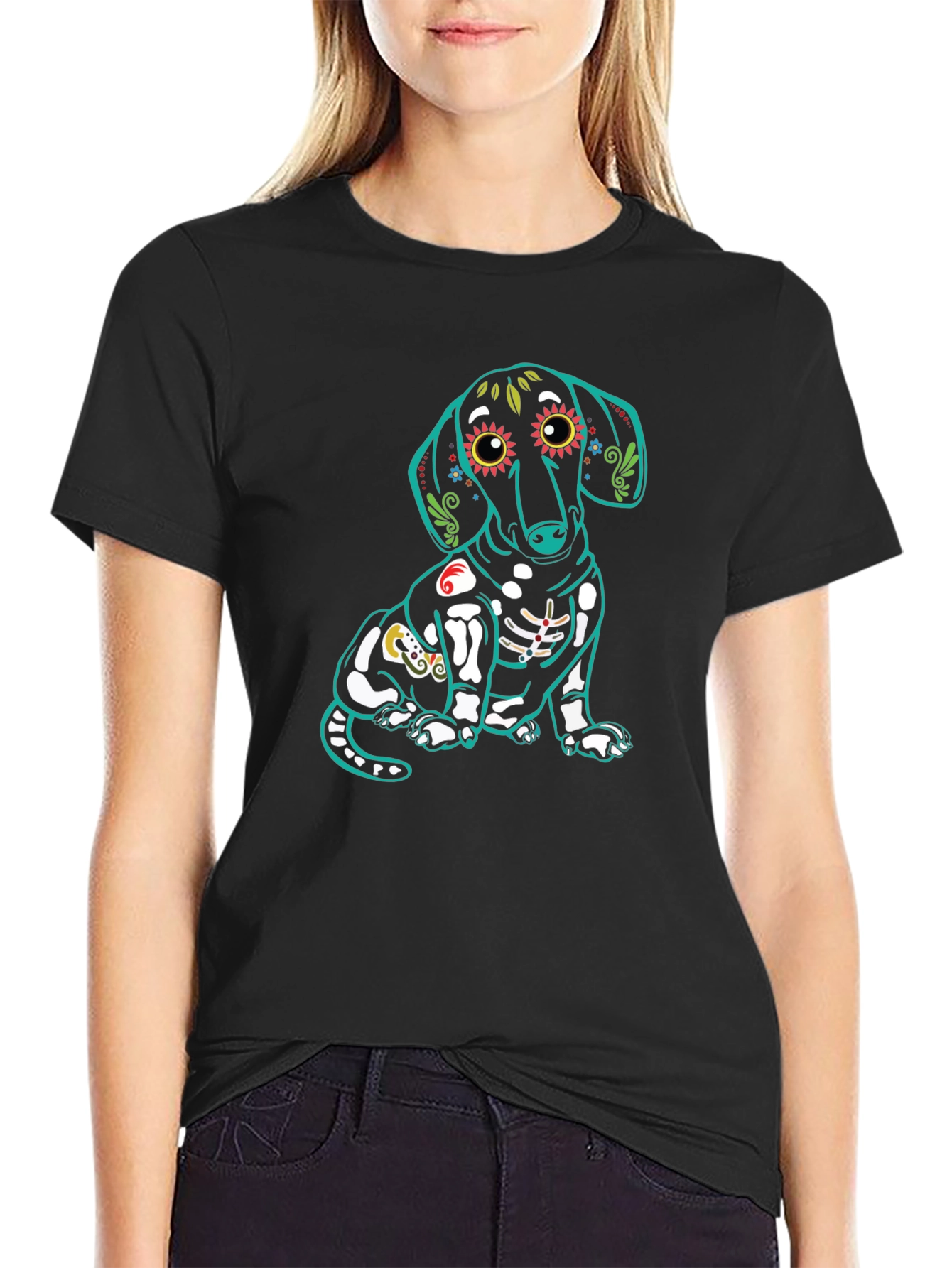 Dachshund Skeleton T-Shirt - Sugar Skull Dog Tee