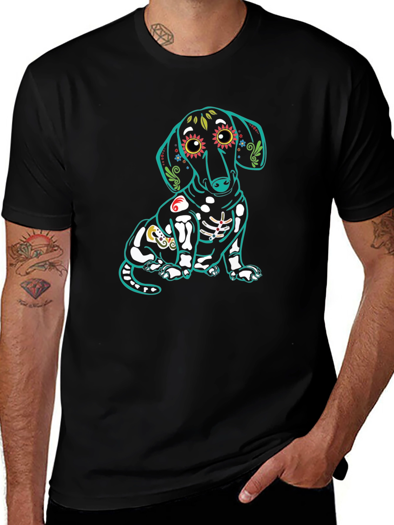 Dachshund Skeleton T-Shirt - Sugar Skull Dog Tee