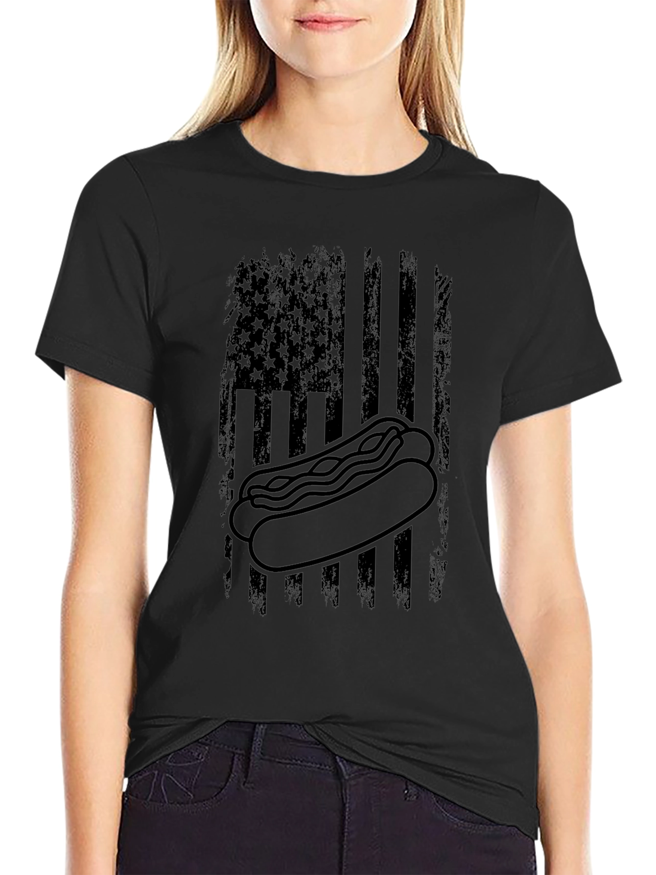 Hot Dog American Flag Graphic T-Shirt