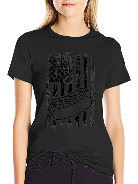 Hot Dog American Flag Graphic T-Shirt