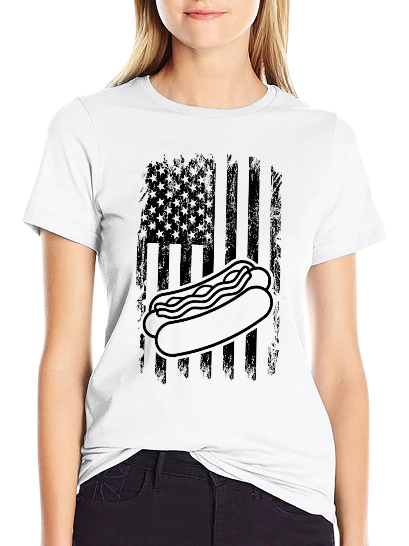 Hot Dog American Flag Graphic T-Shirt