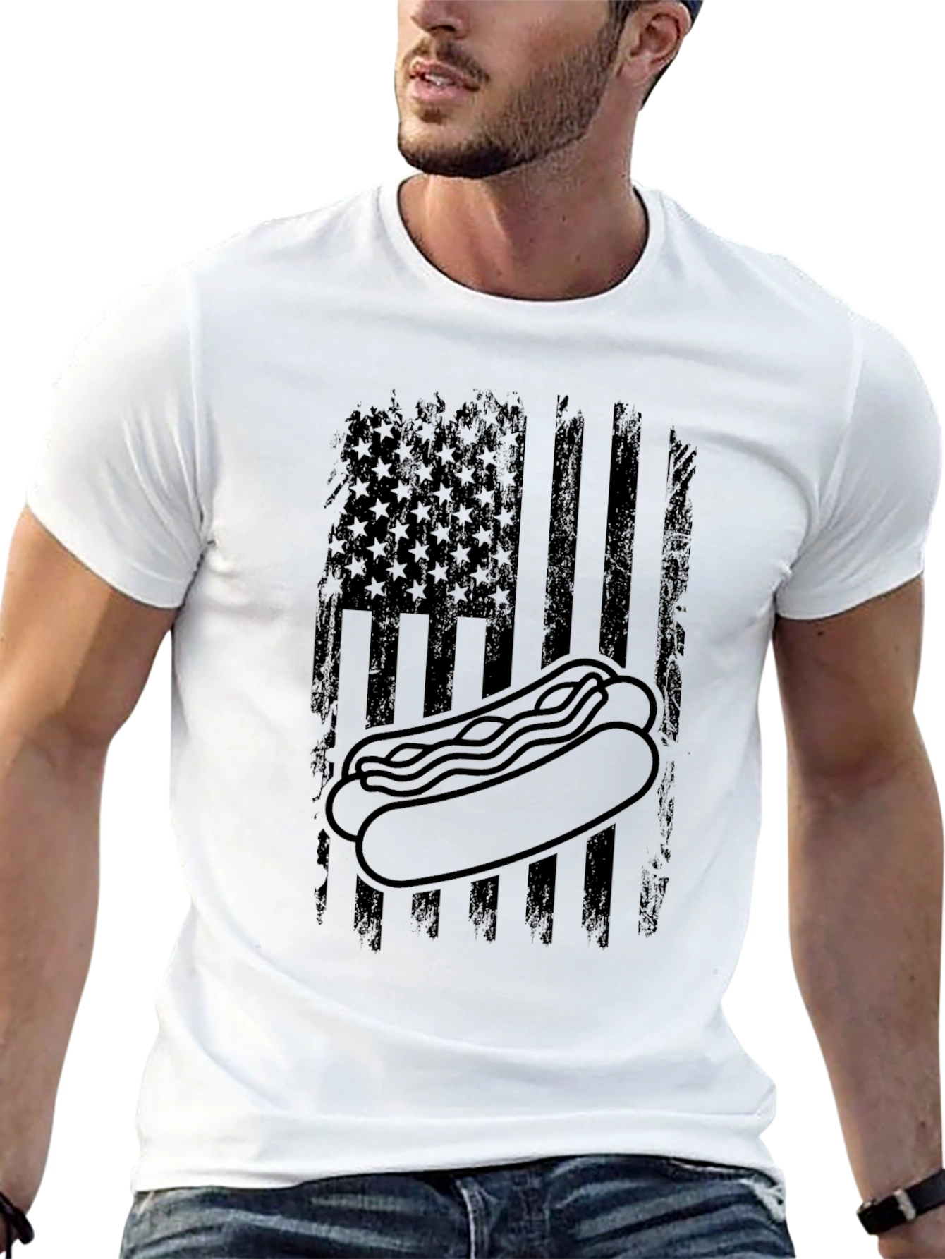 Hot Dog American Flag Graphic T-Shirt