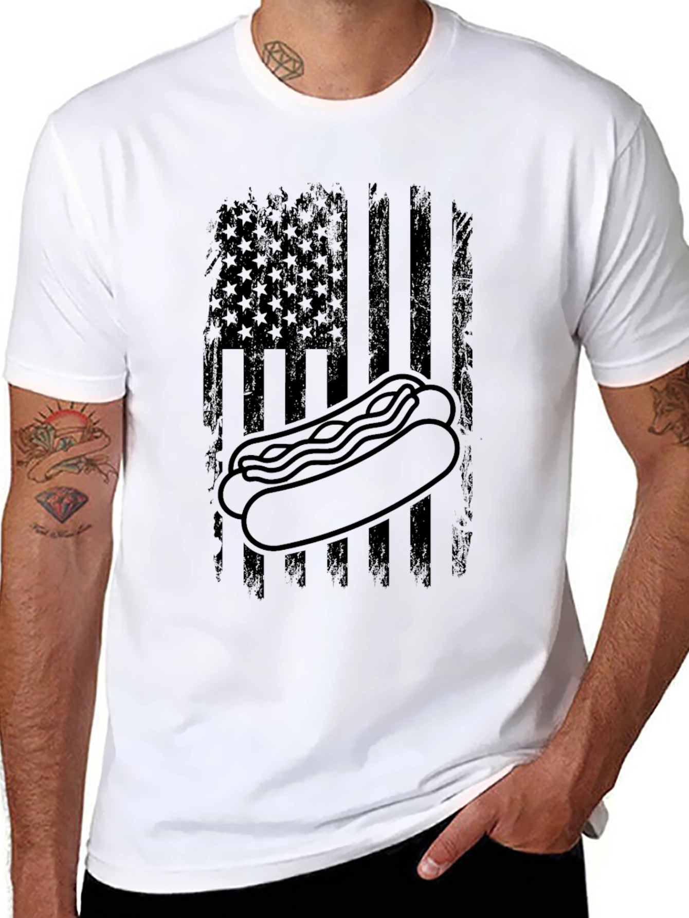 Hot Dog American Flag Graphic T-Shirt