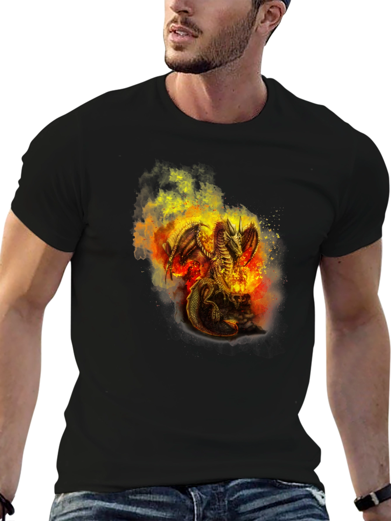 Fiery Dragon Graphic T-Shirt - Black