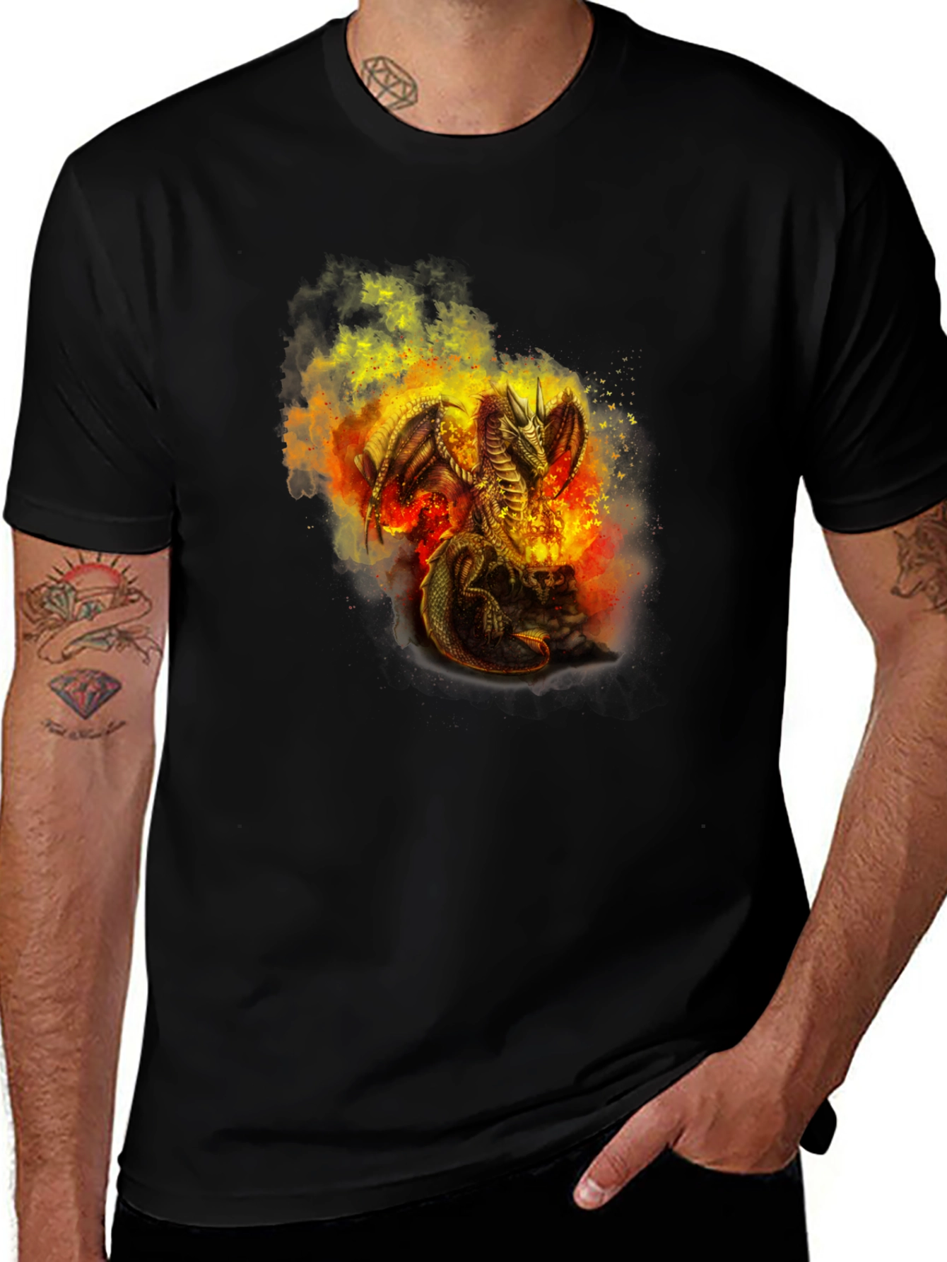 Fiery Dragon Graphic T-Shirt - Black