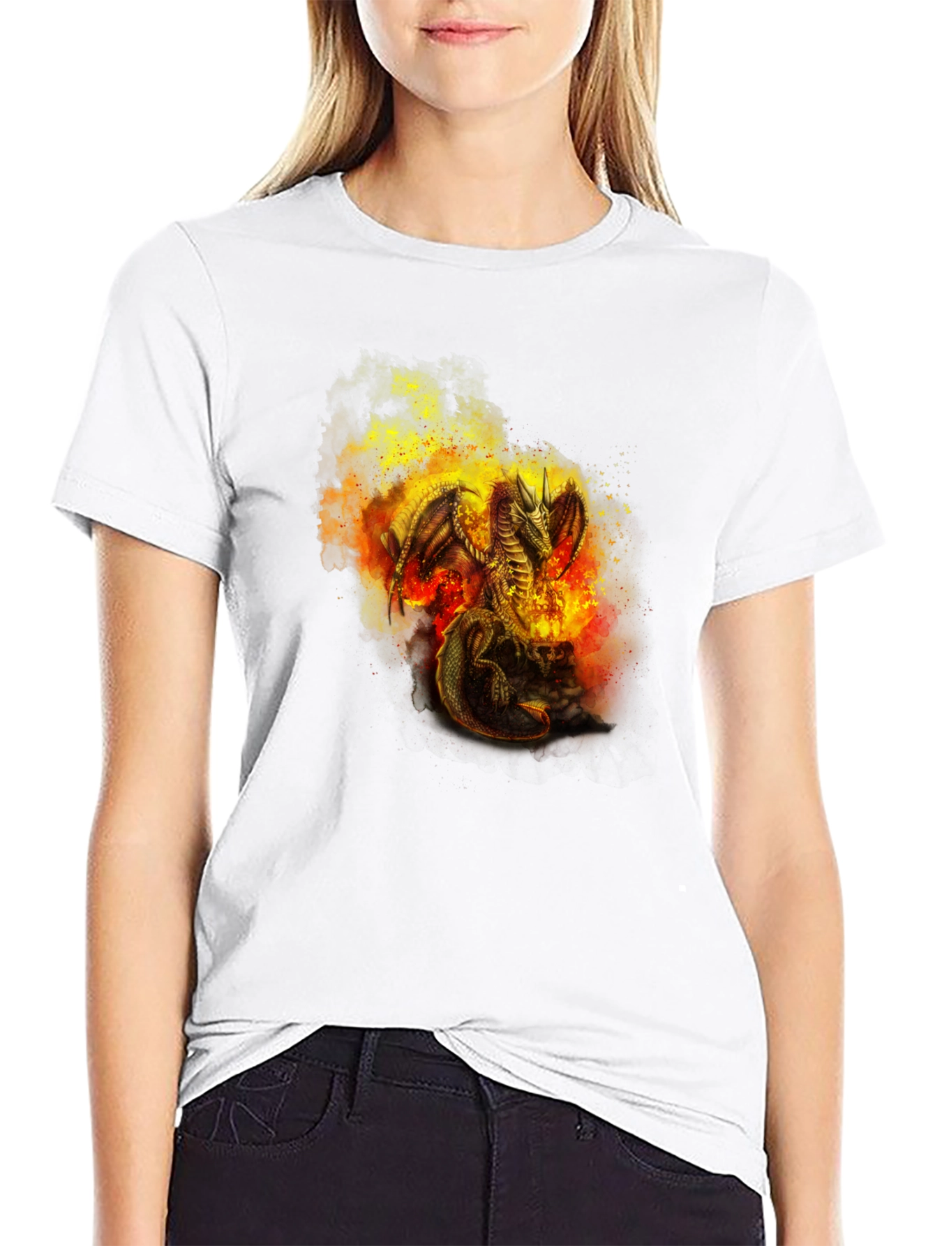 Fiery Dragon Graphic T-Shirt - Black
