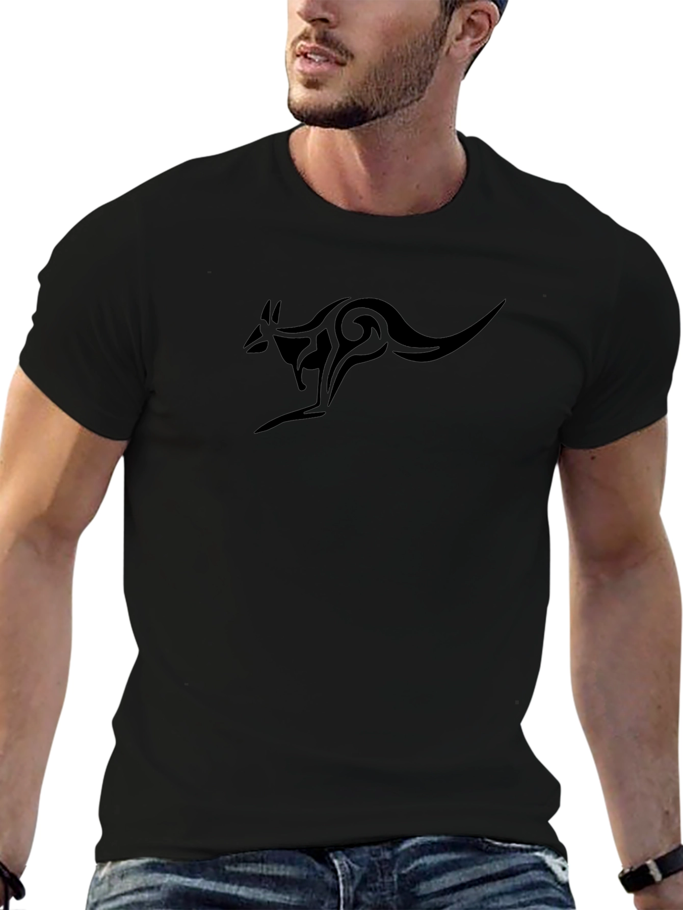 Tribal Kangaroo Black T-Shirt