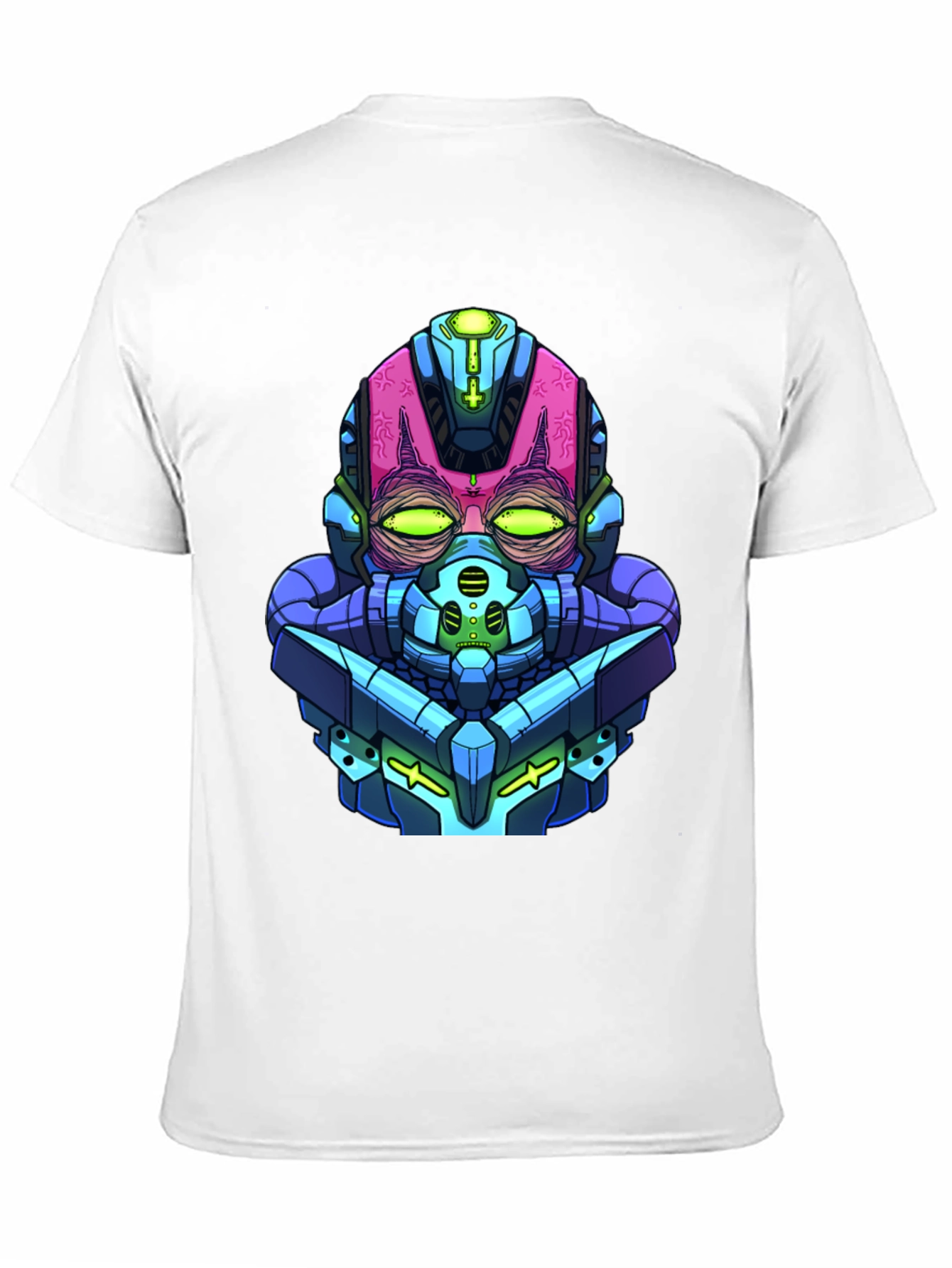 Cyberpunk Robot Head Graphic Tee - Black Cotton Blend