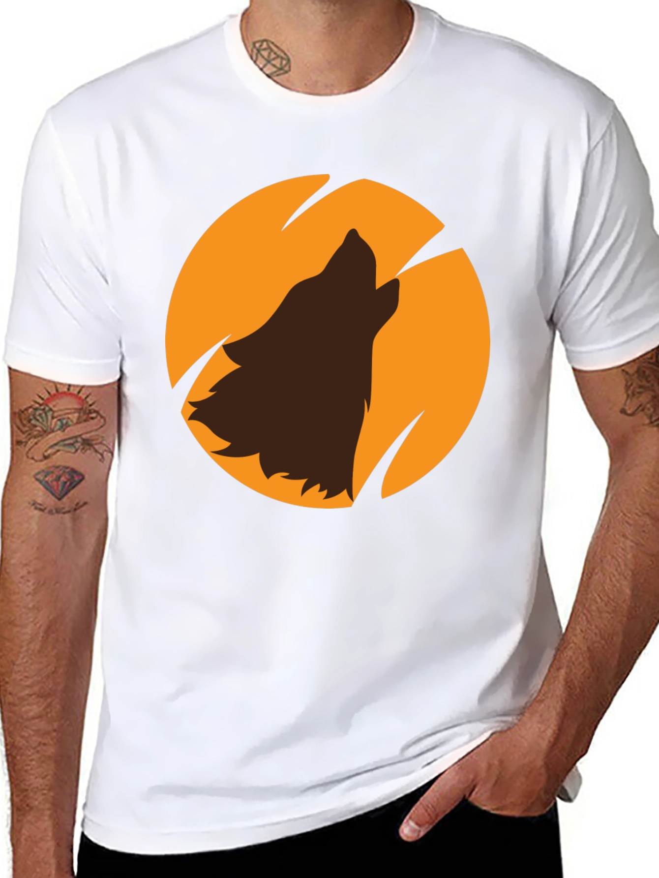Wolf Howling at Moon Black Graphic T-Shirt