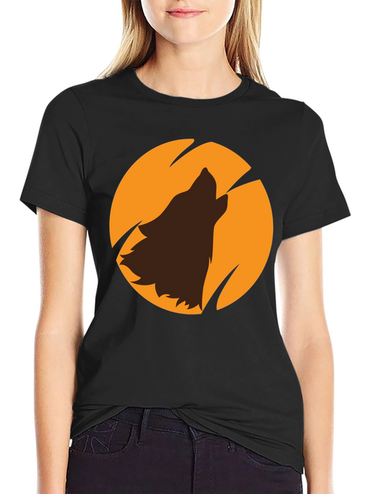 Wolf Howling at Moon Black Graphic T-Shirt