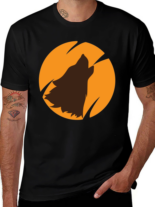 Wolf Howling at Moon Black Graphic T-Shirt