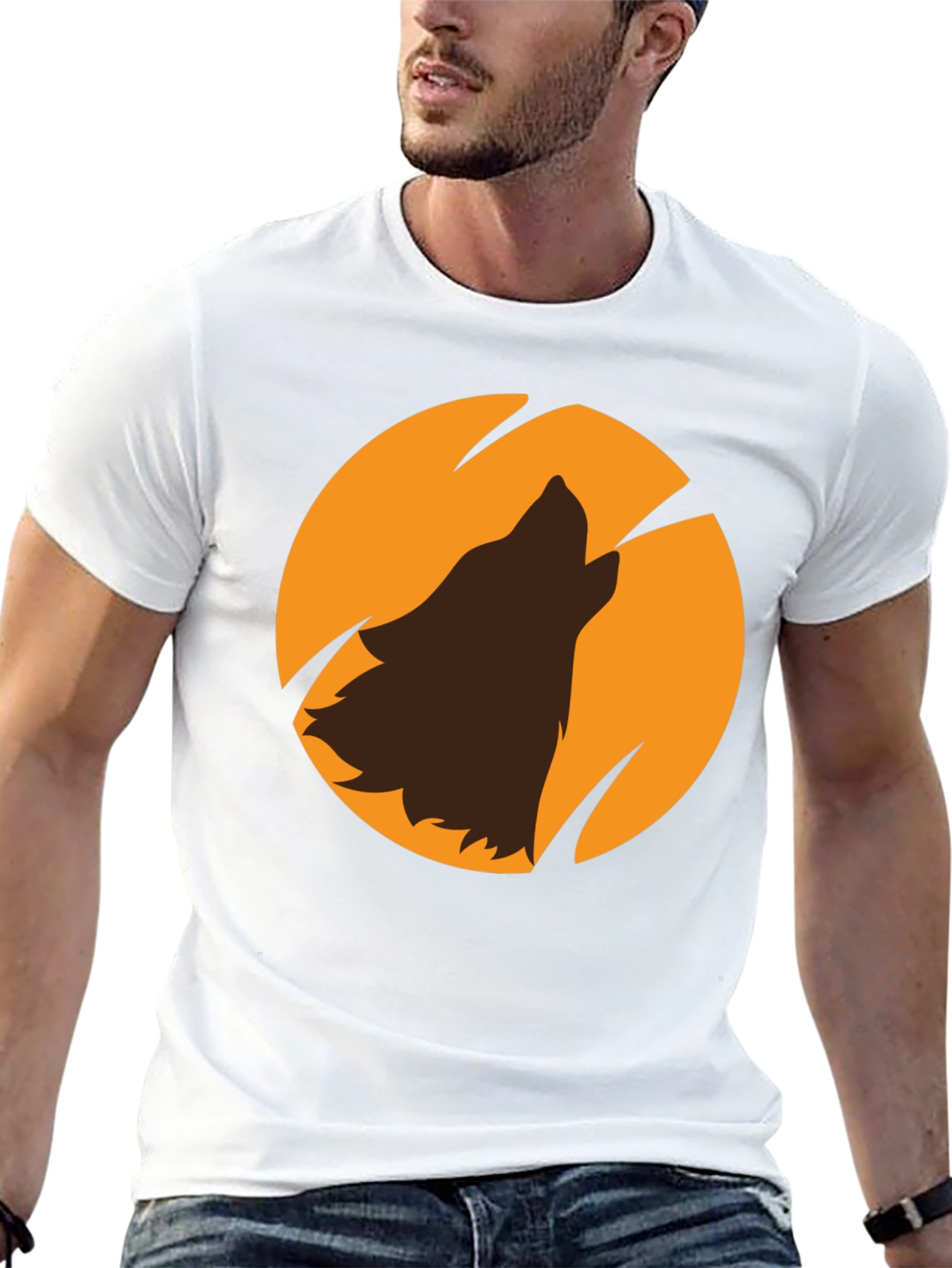 Wolf Howling at Moon Black Graphic T-Shirt