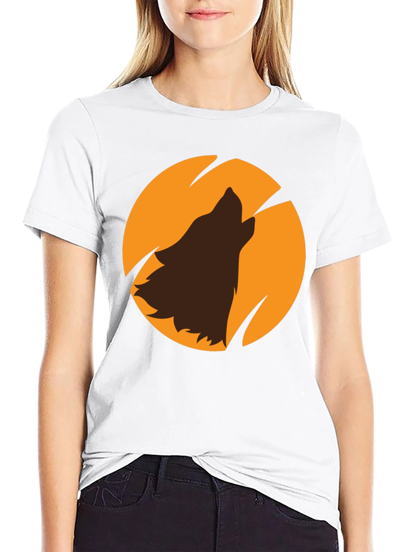 Wolf Howling at Moon Black Graphic T-Shirt