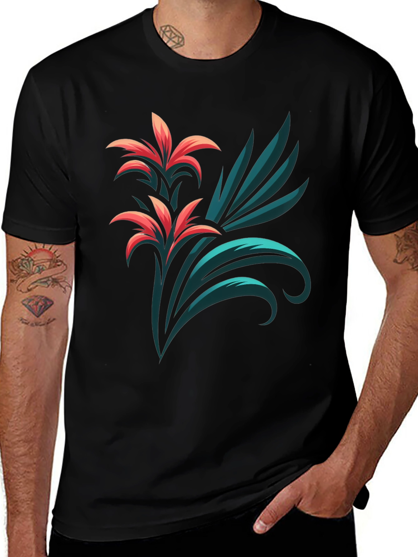 Stylish Black T-Shirt with Floral Graphic Print