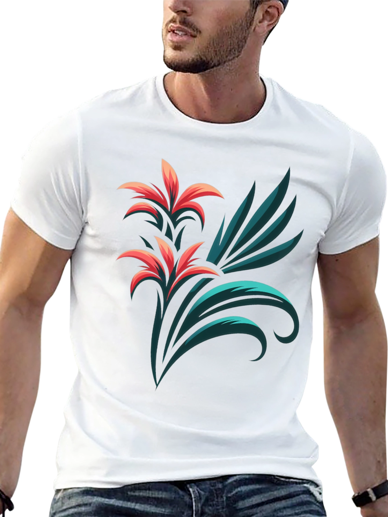 Stylish Black T-Shirt with Floral Graphic Print
