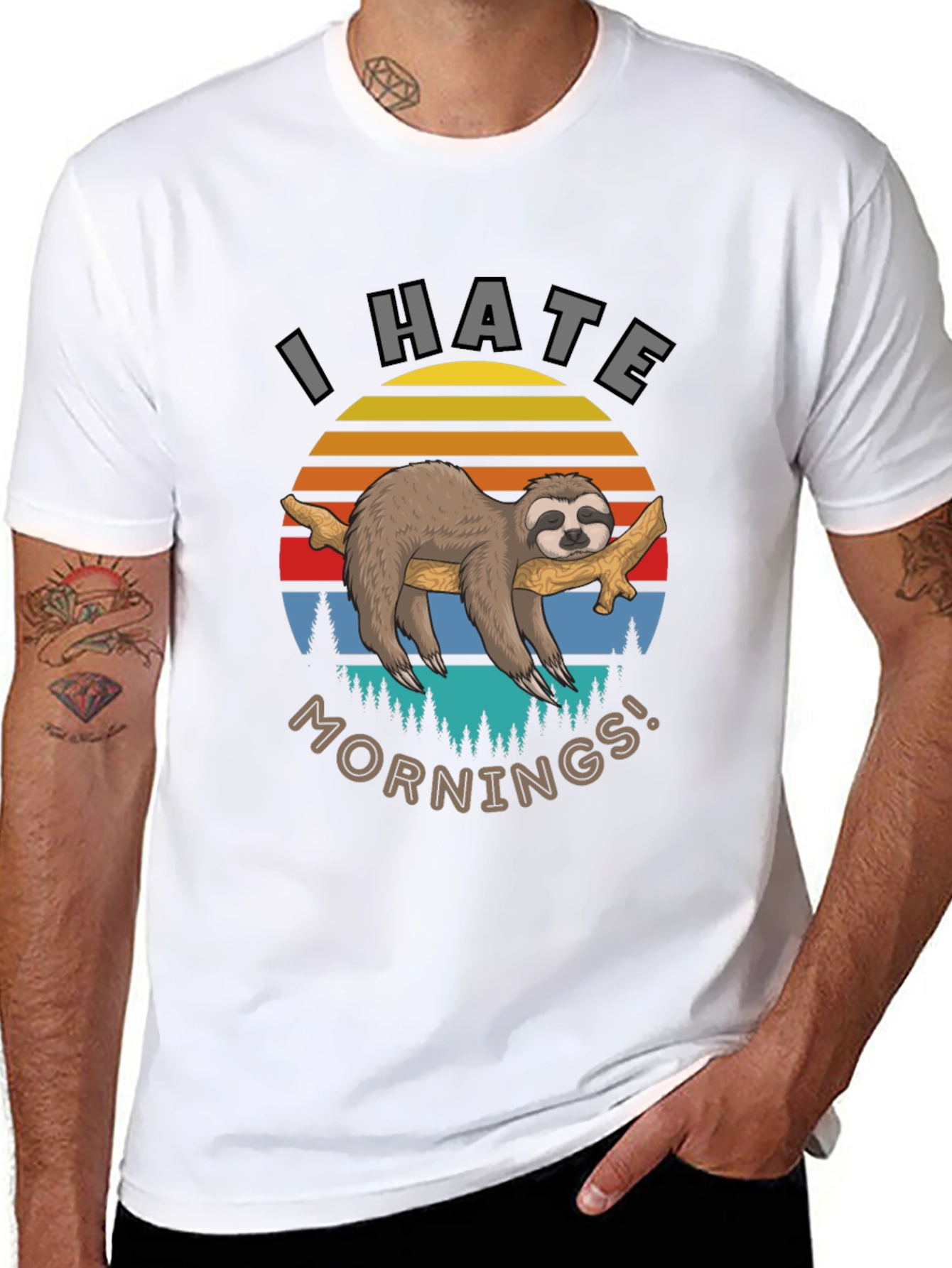 I Hate Mornings Sloth Graphic T-Shirt