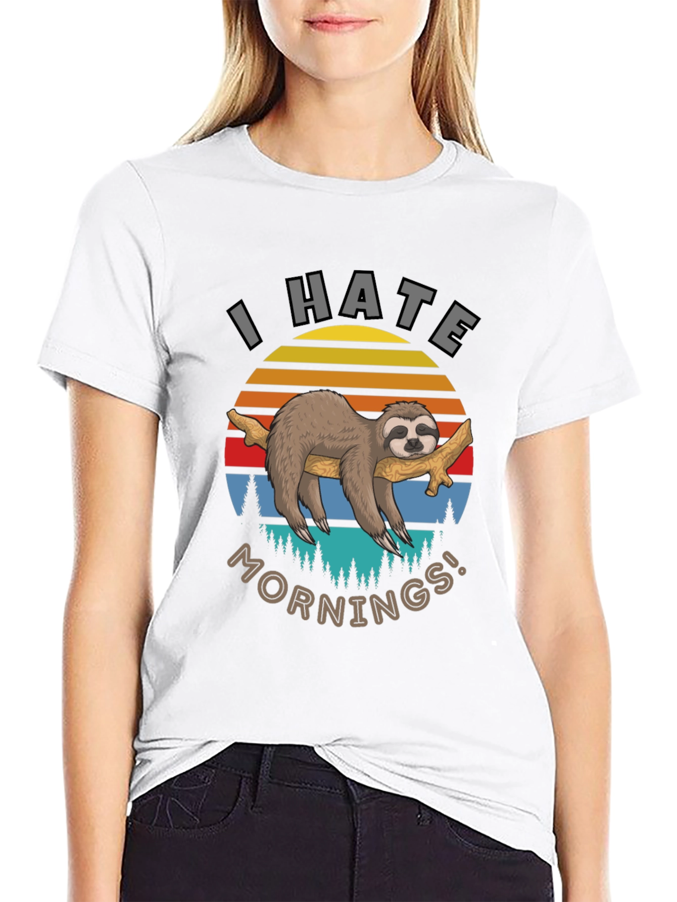 I Hate Mornings Sloth Graphic T-Shirt