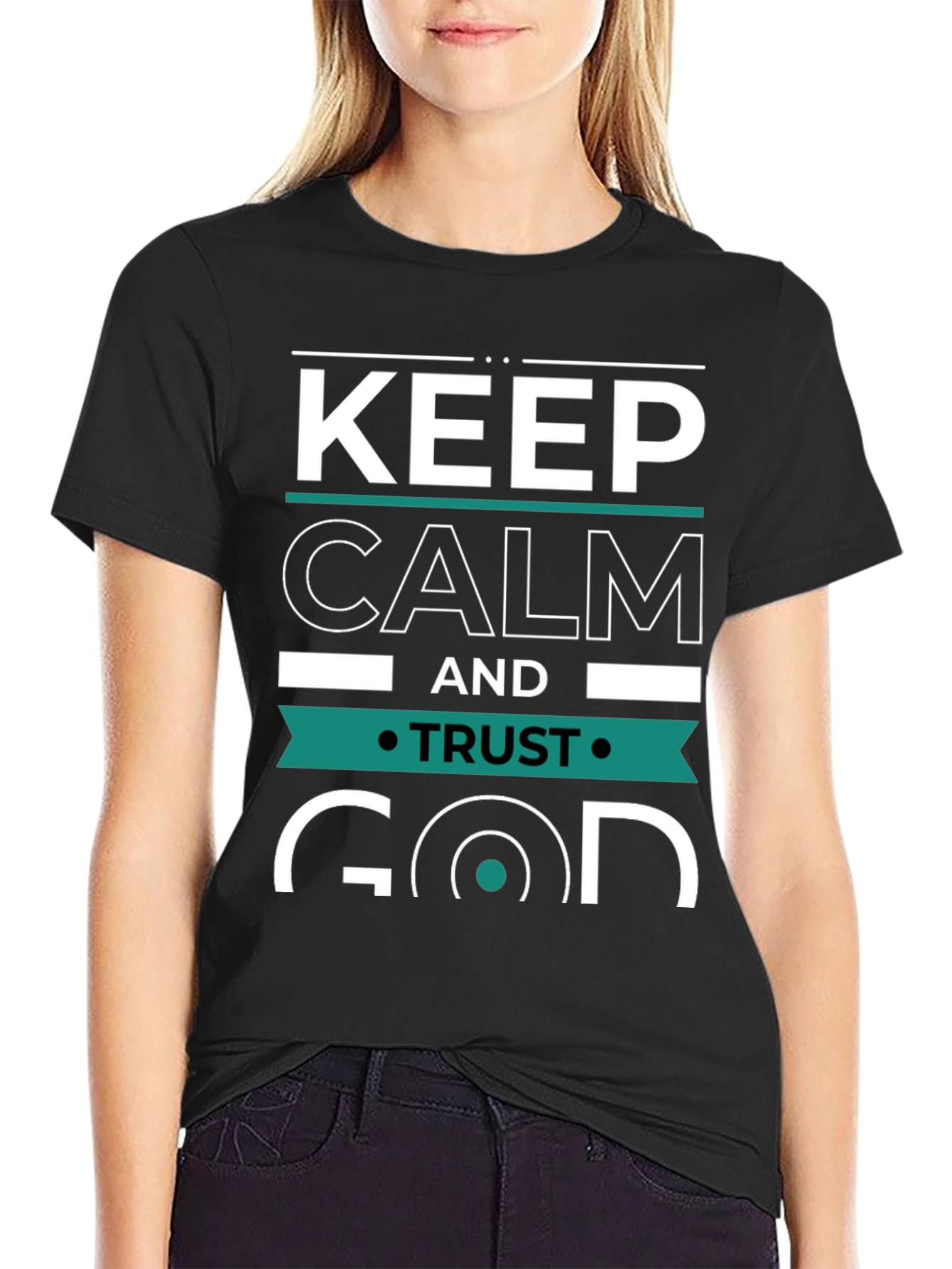 Keep Calm and Trust God Graphic Tee - Black