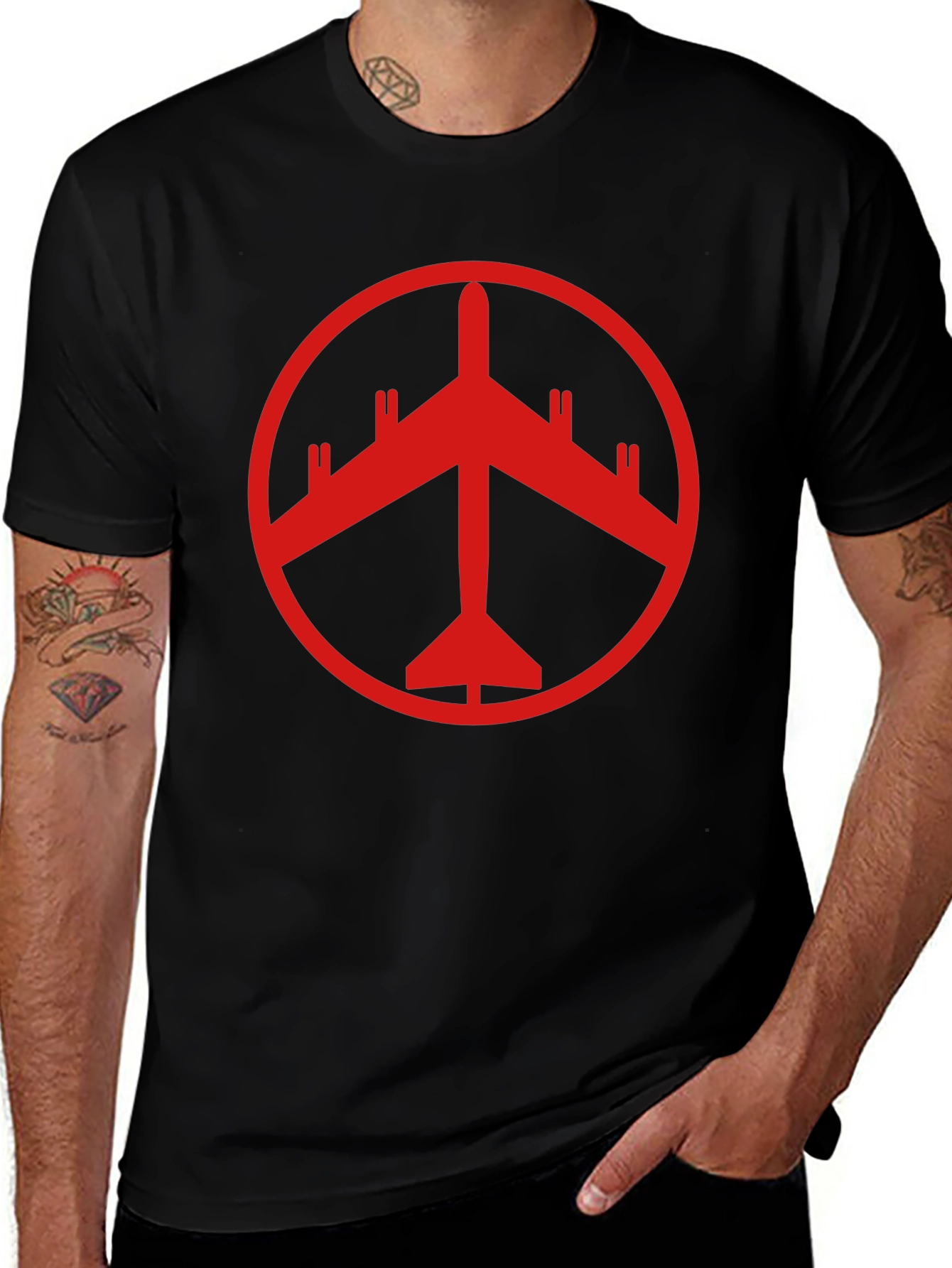 Red Plane Peace Sign Graphic Tee - Black T-Shirt