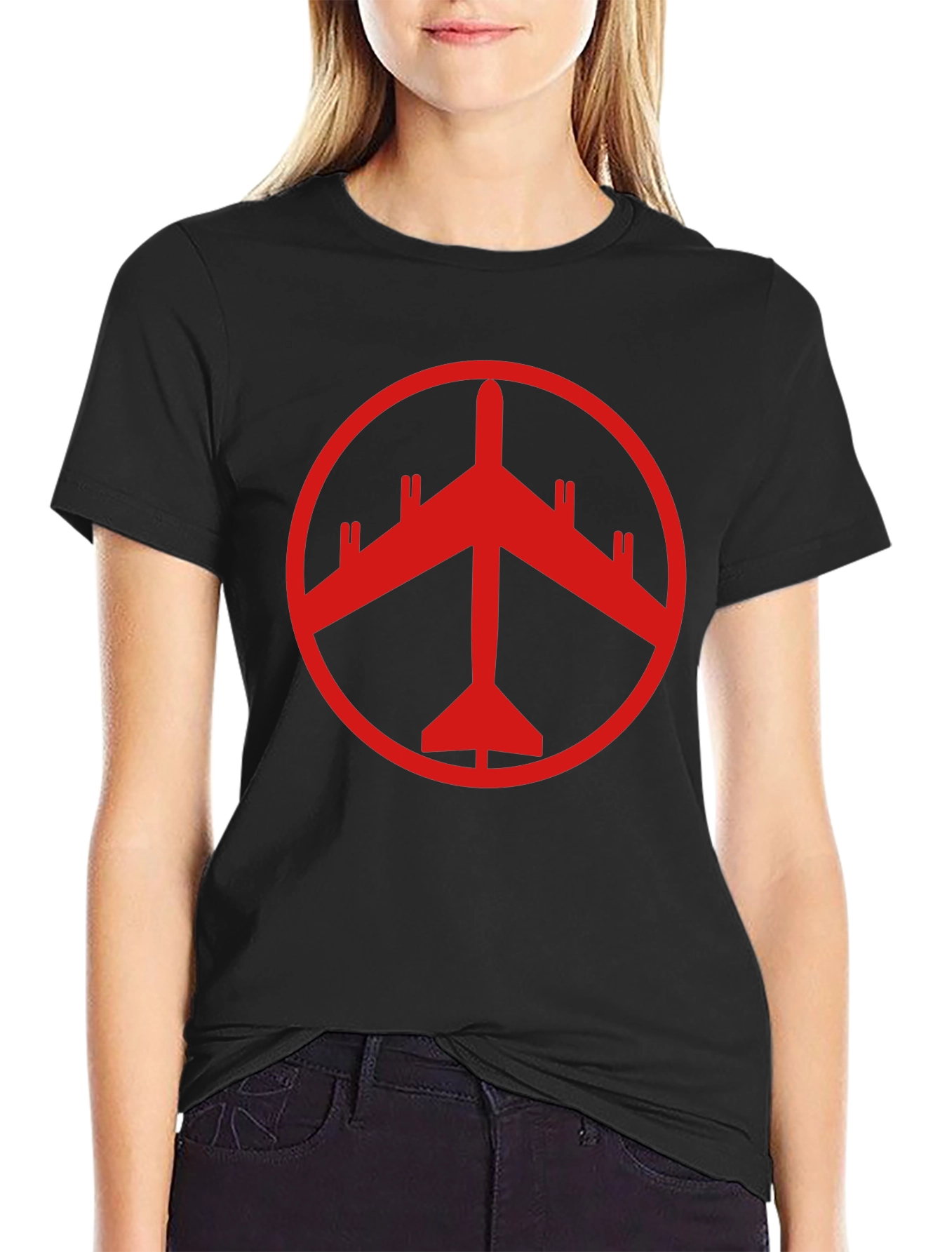 Red Plane Peace Sign Graphic Tee - Black T-Shirt
