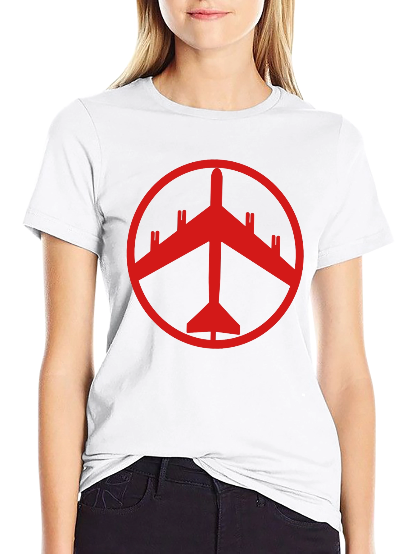Red Plane Peace Sign Graphic Tee - Black T-Shirt