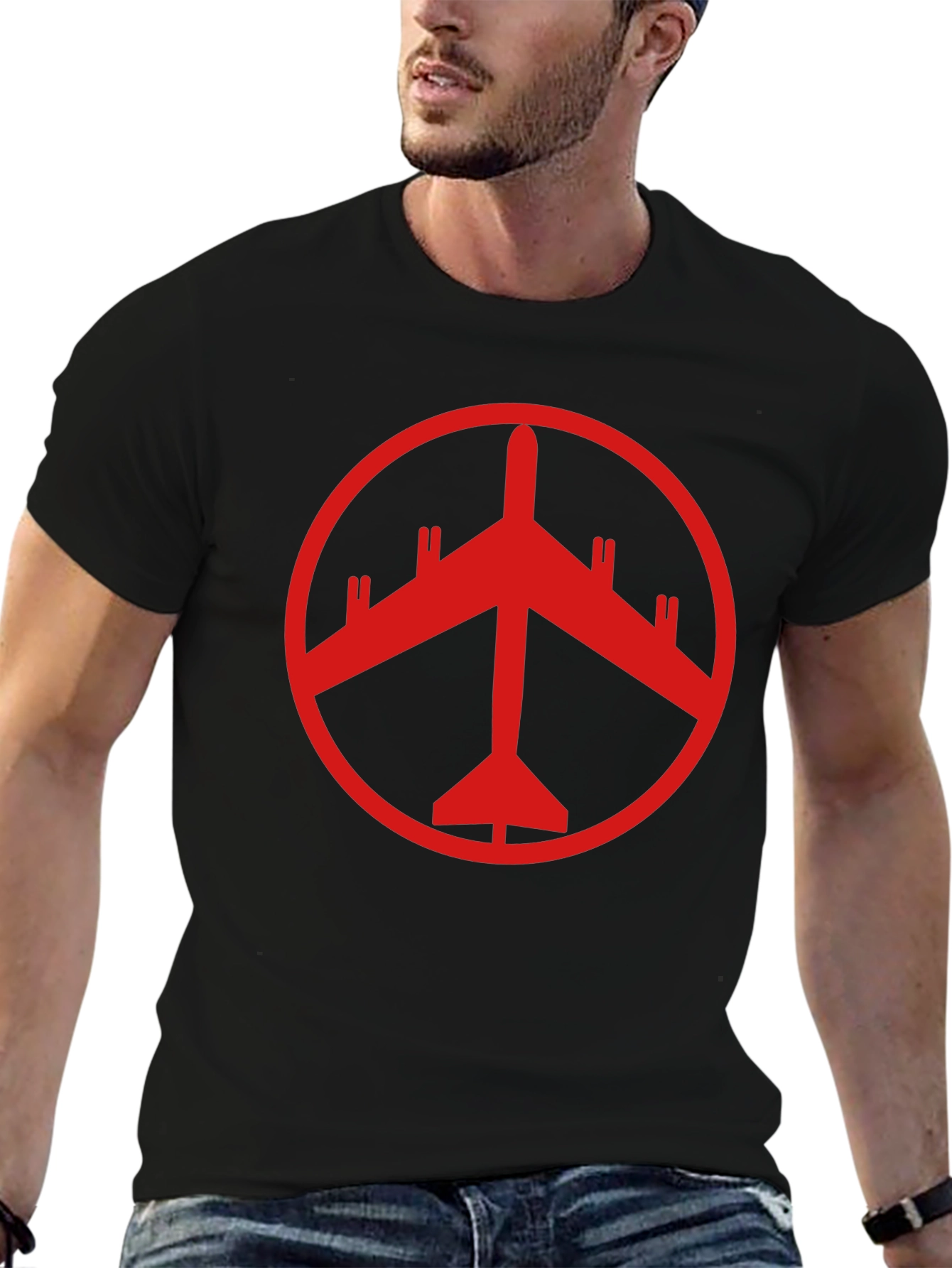 Red Plane Peace Sign Graphic Tee - Black T-Shirt