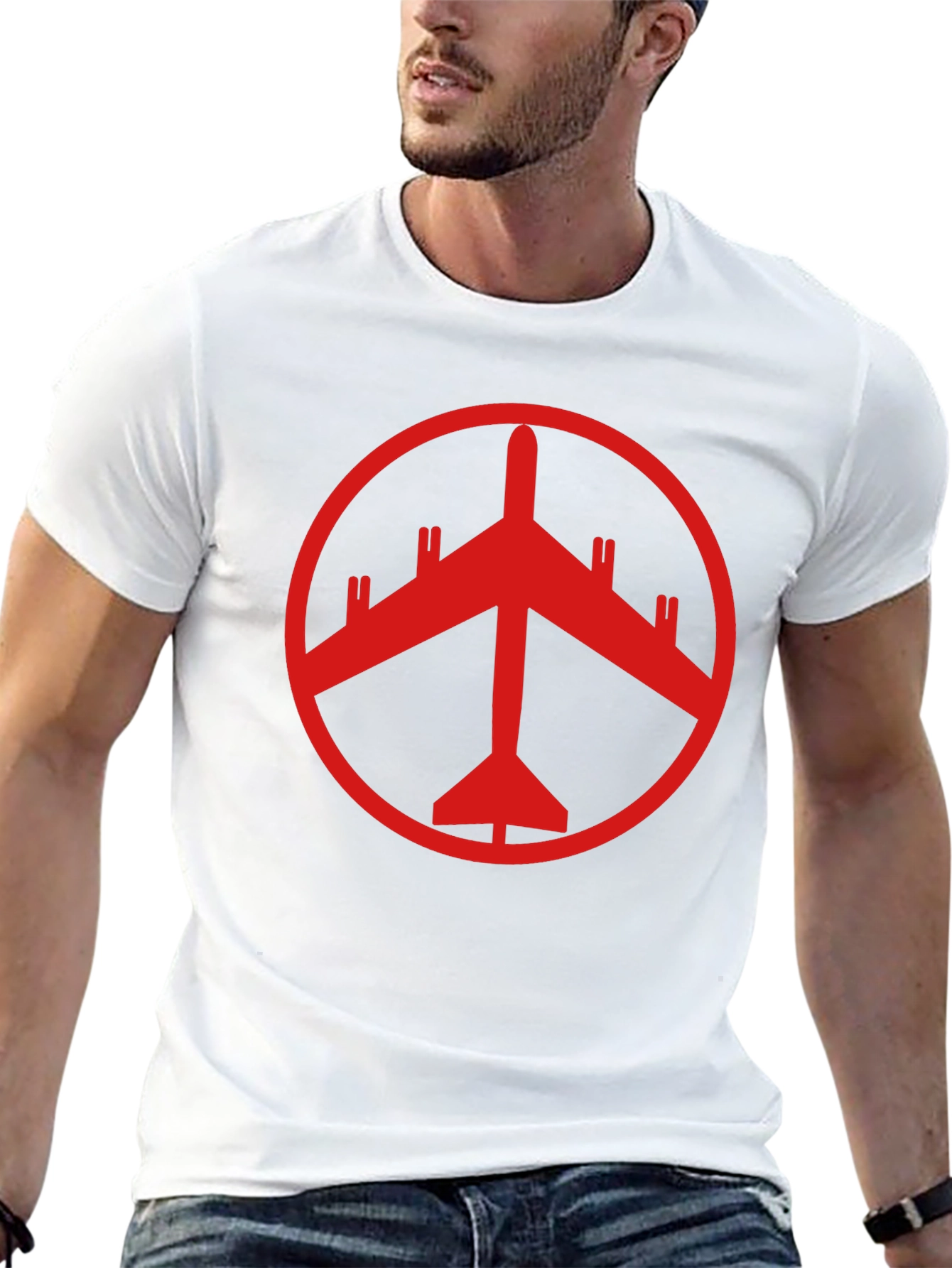 Red Plane Peace Sign Graphic Tee - Black T-Shirt