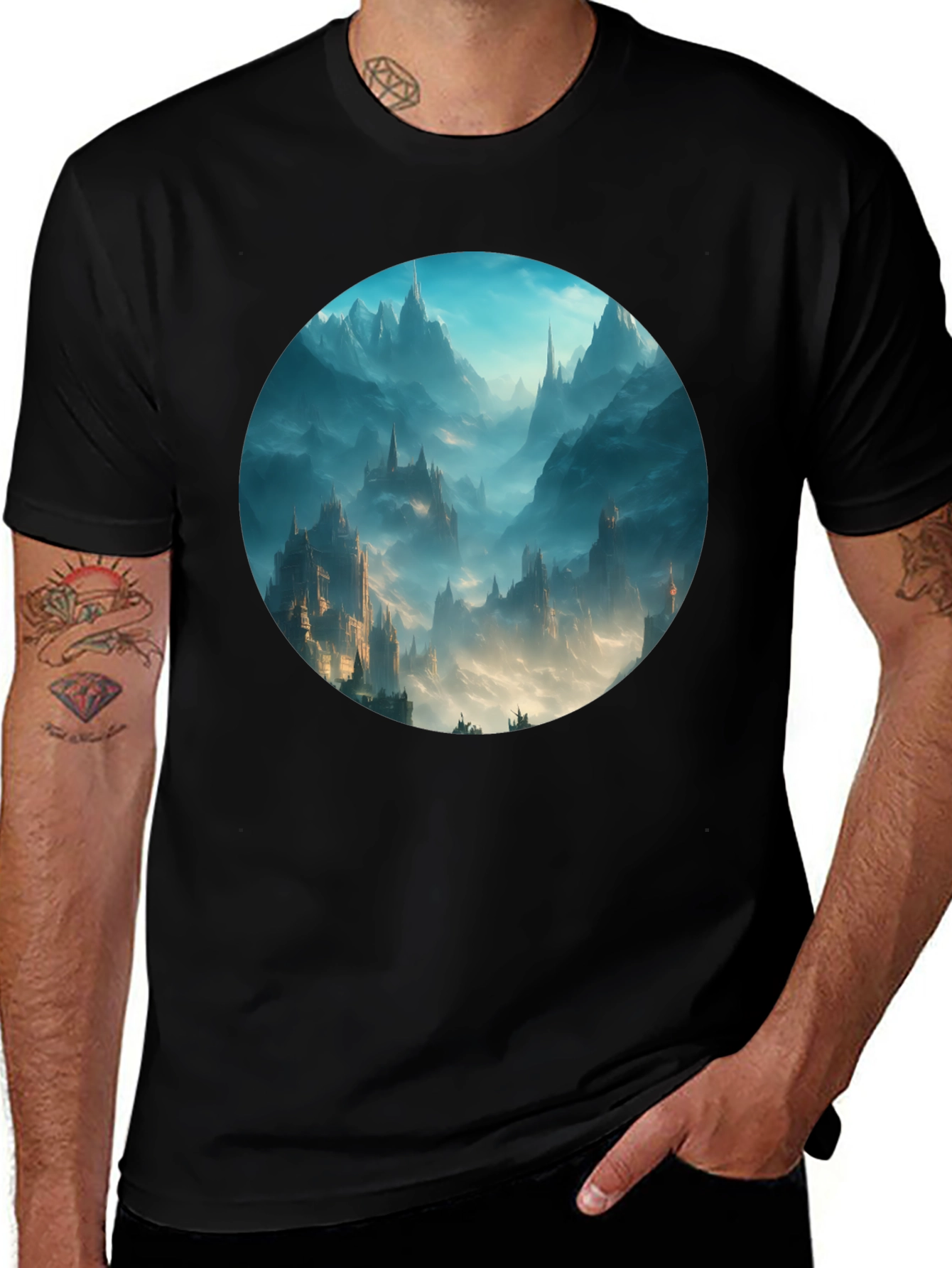 Fantasy Castle T-Shirt - Black Cotton Tee