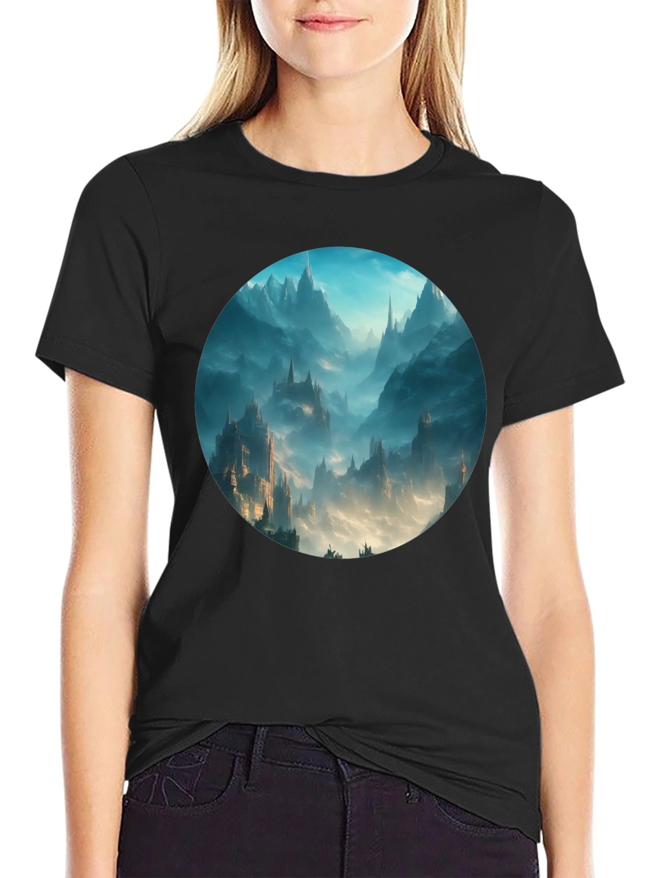 Fantasy Castle T-Shirt - Black Cotton Tee