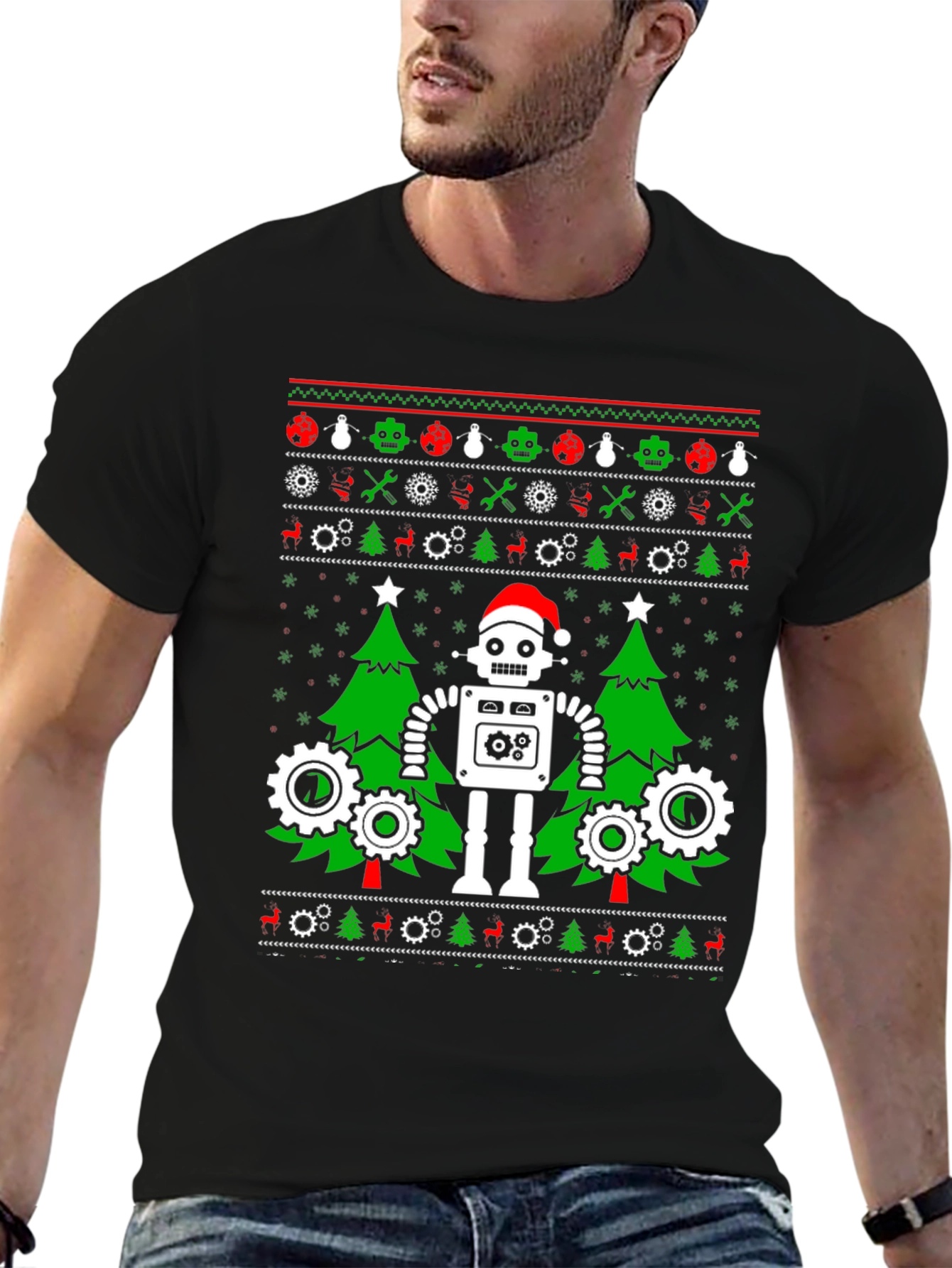 Robot Ugly Christmas Sweater T-Shirt