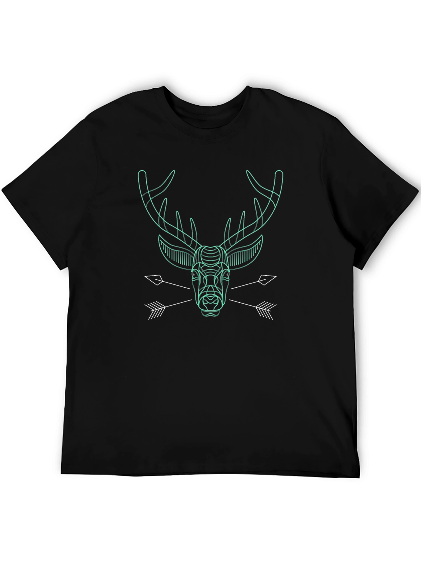 Geometric Deer Graphic Print Black T-Shirt