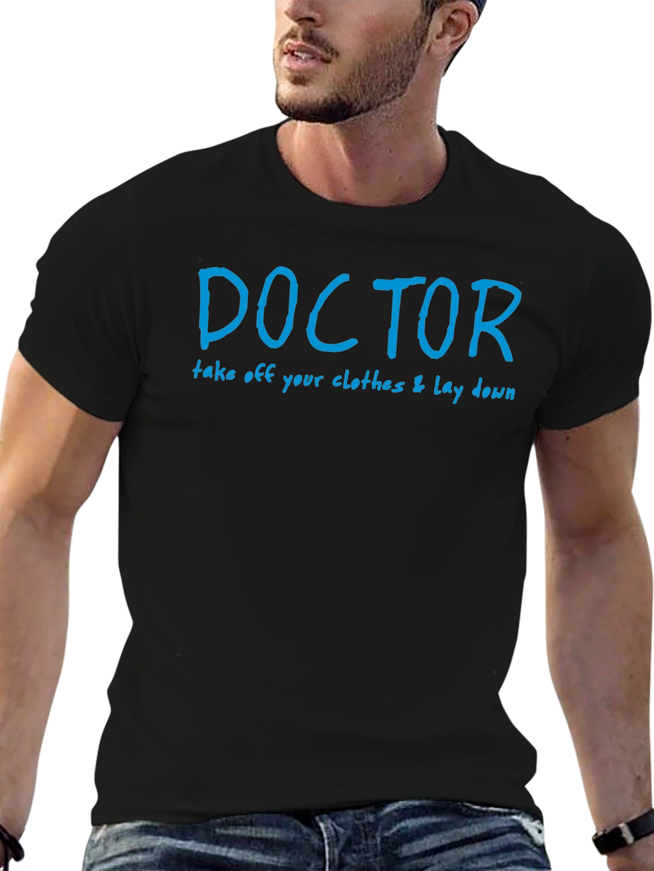 Funny Doctor T-Shirt - Blue Text Graphic Tee