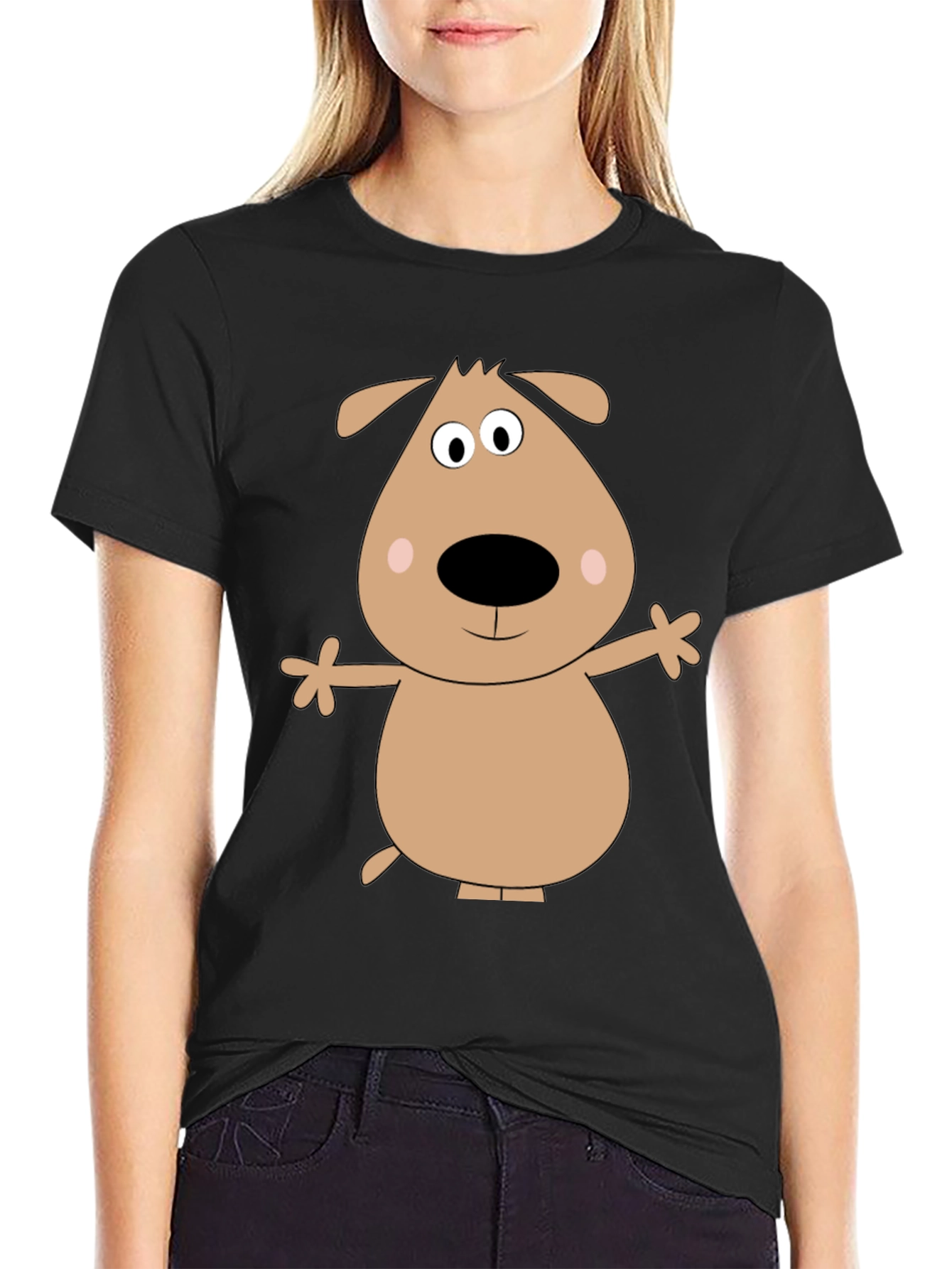 Cartoon Dog Graphic T-Shirt - Black Casual Tee