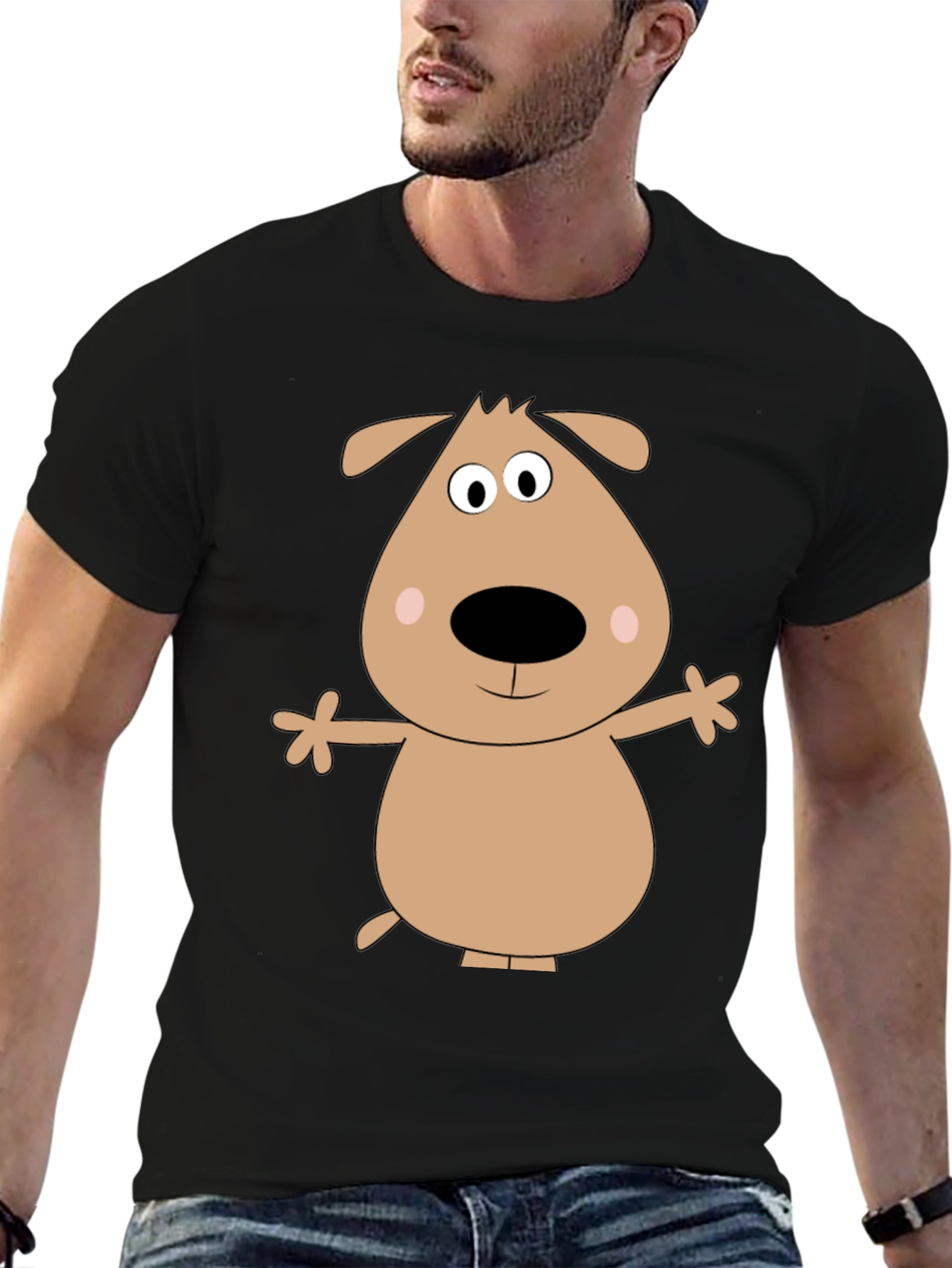 Cartoon Dog Graphic T-Shirt - Black Casual Tee