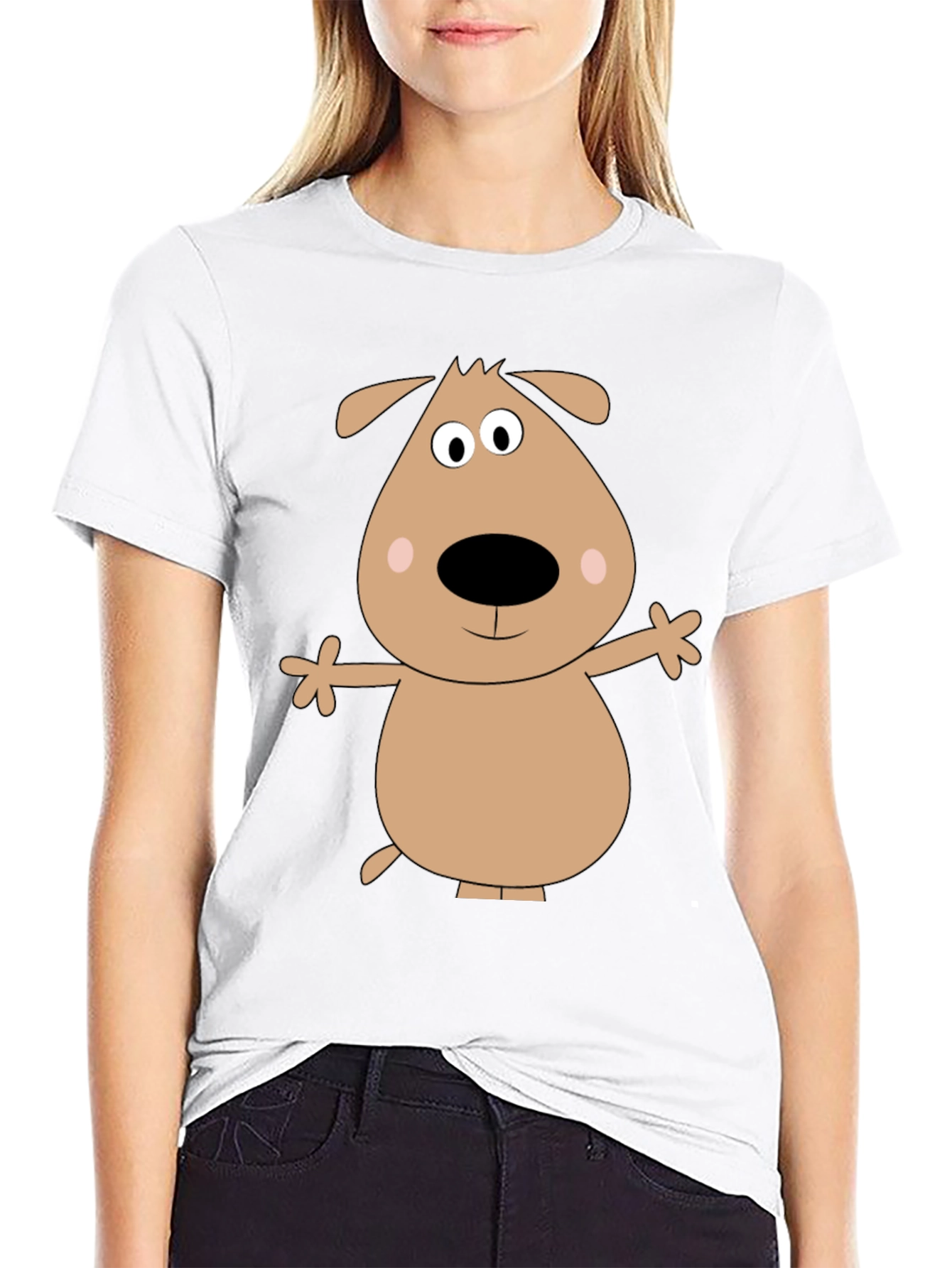 Cartoon Dog Graphic T-Shirt - Black Casual Tee