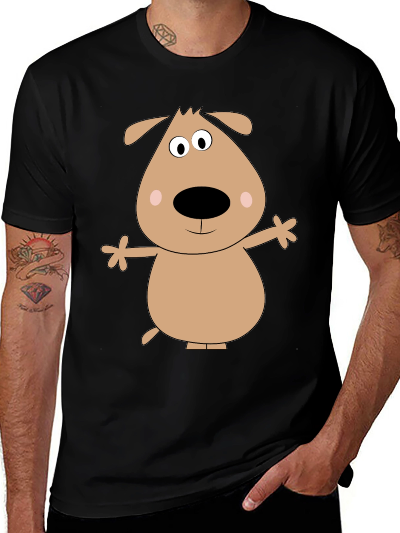 Cartoon Dog Graphic T-Shirt - Black Casual Tee