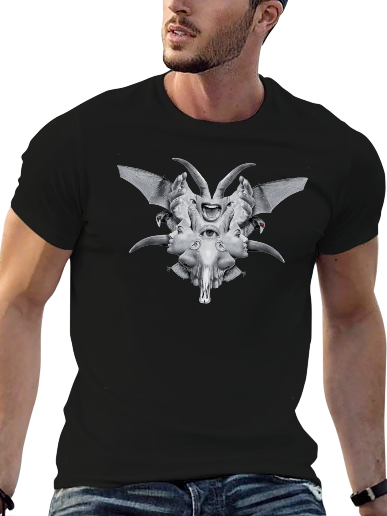 Creepy Occult Graphic Tee - Black