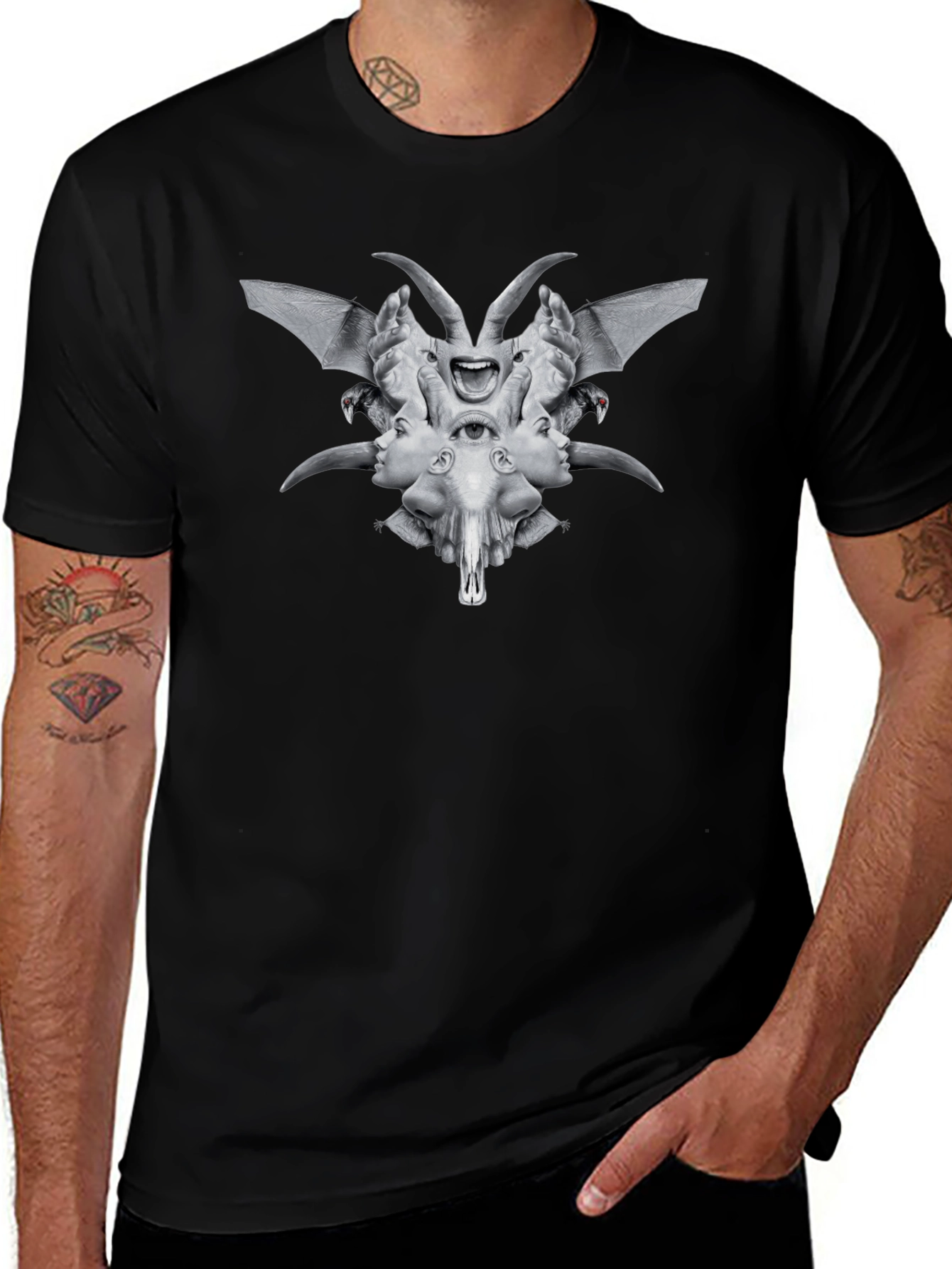 Creepy Occult Graphic Tee - Black