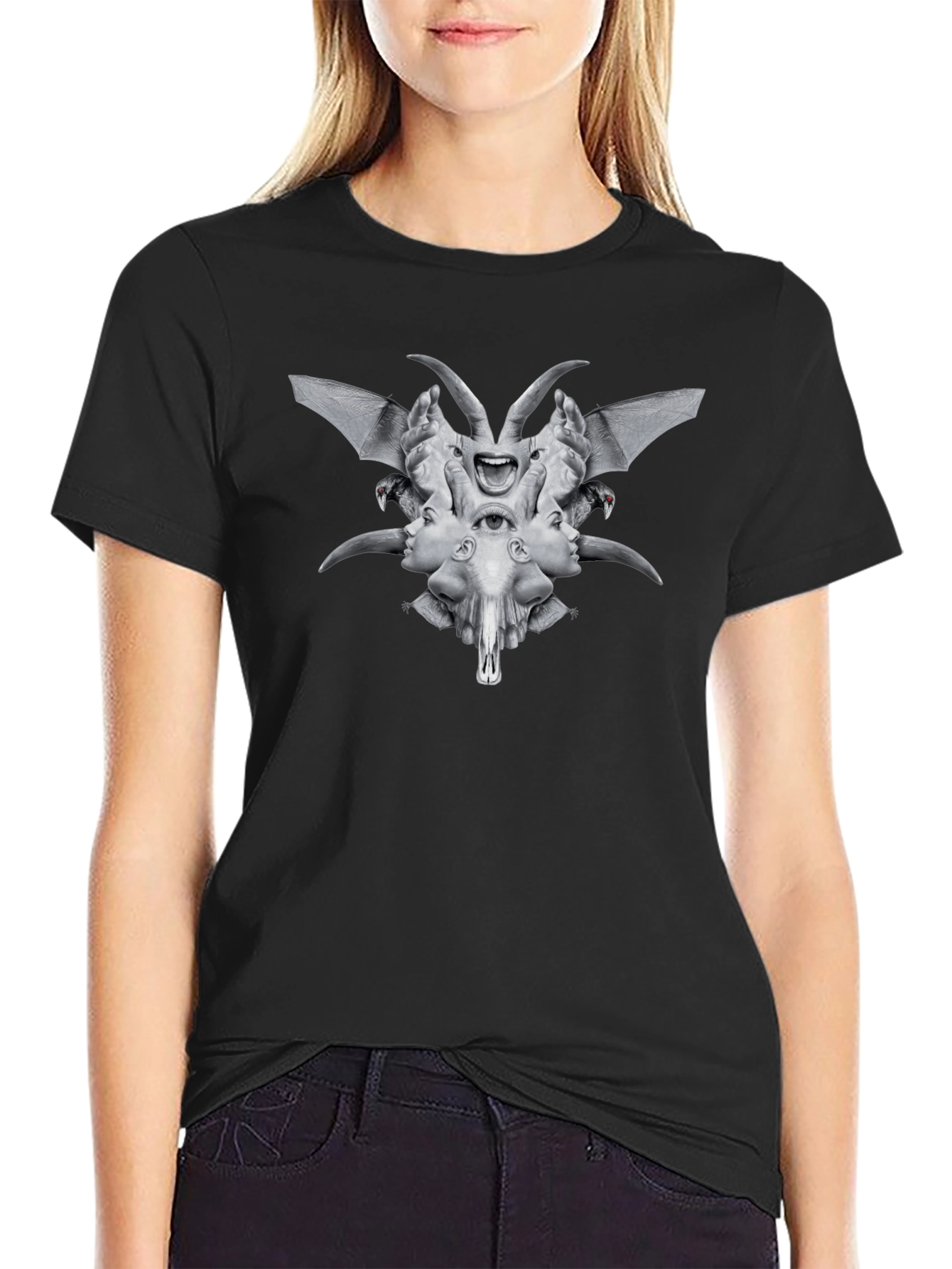 Creepy Occult Graphic Tee - Black