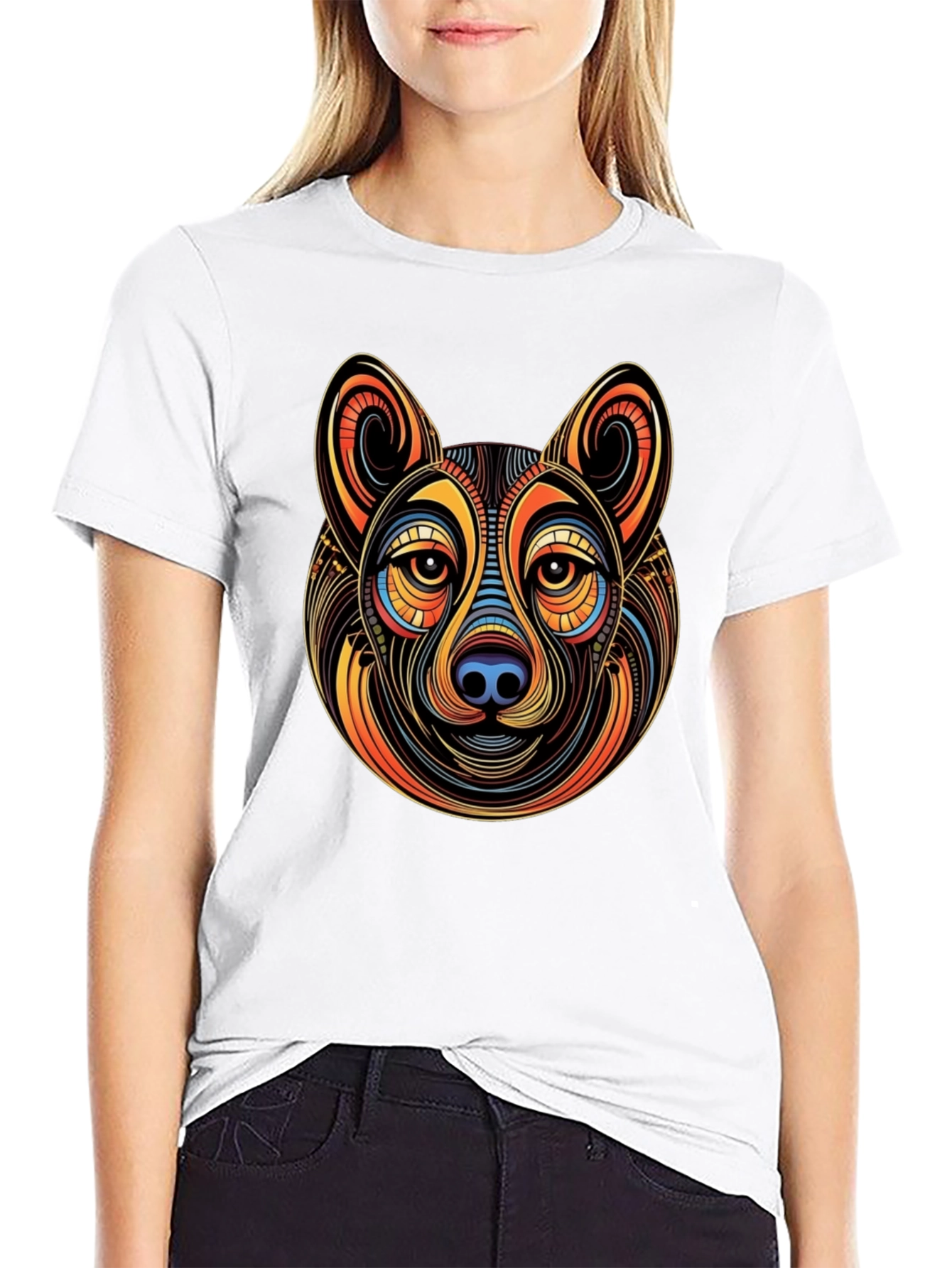Abstract Dog Graphic Mens Black T-Shirt