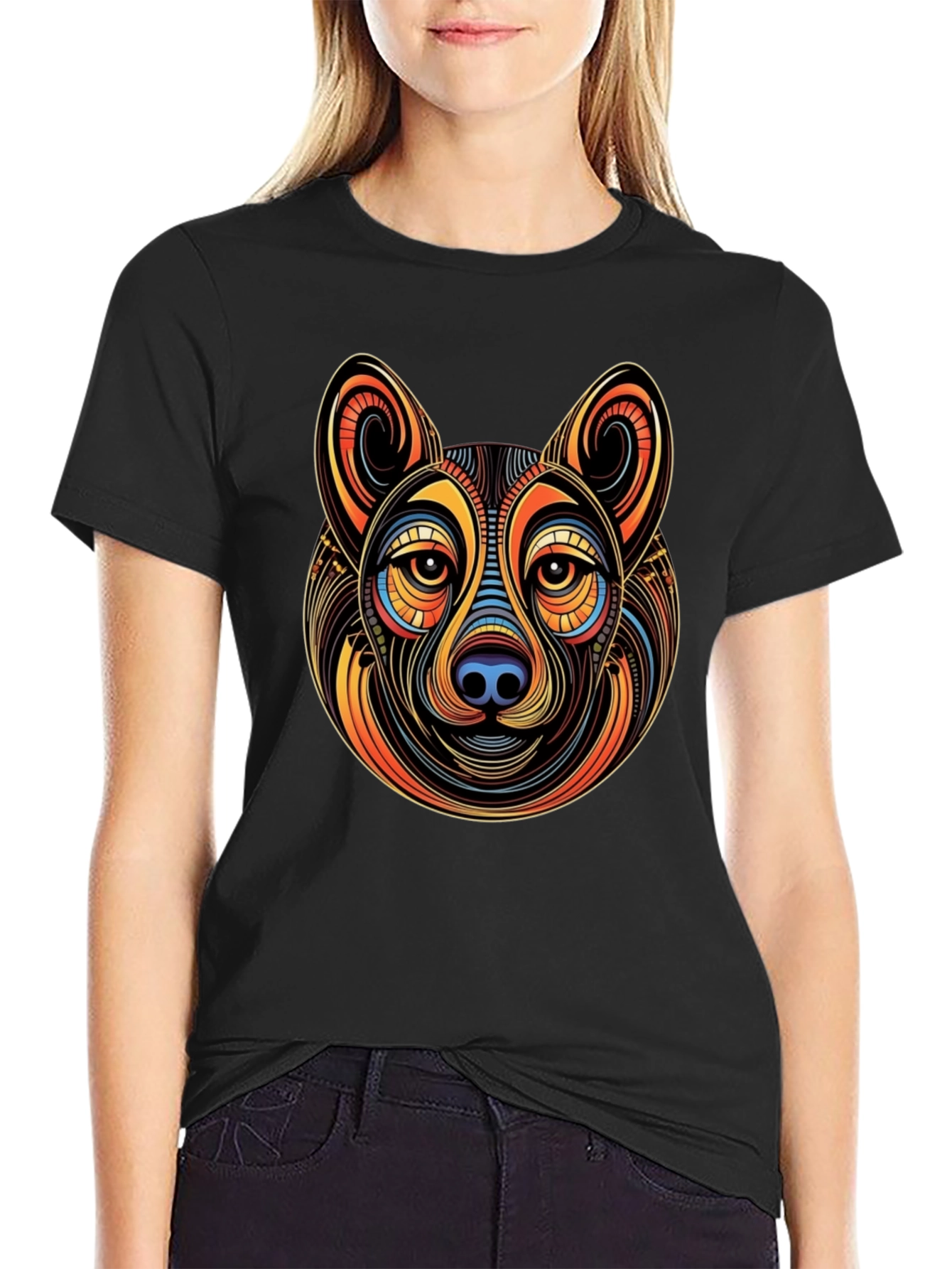 Abstract Dog Graphic Mens Black T-Shirt