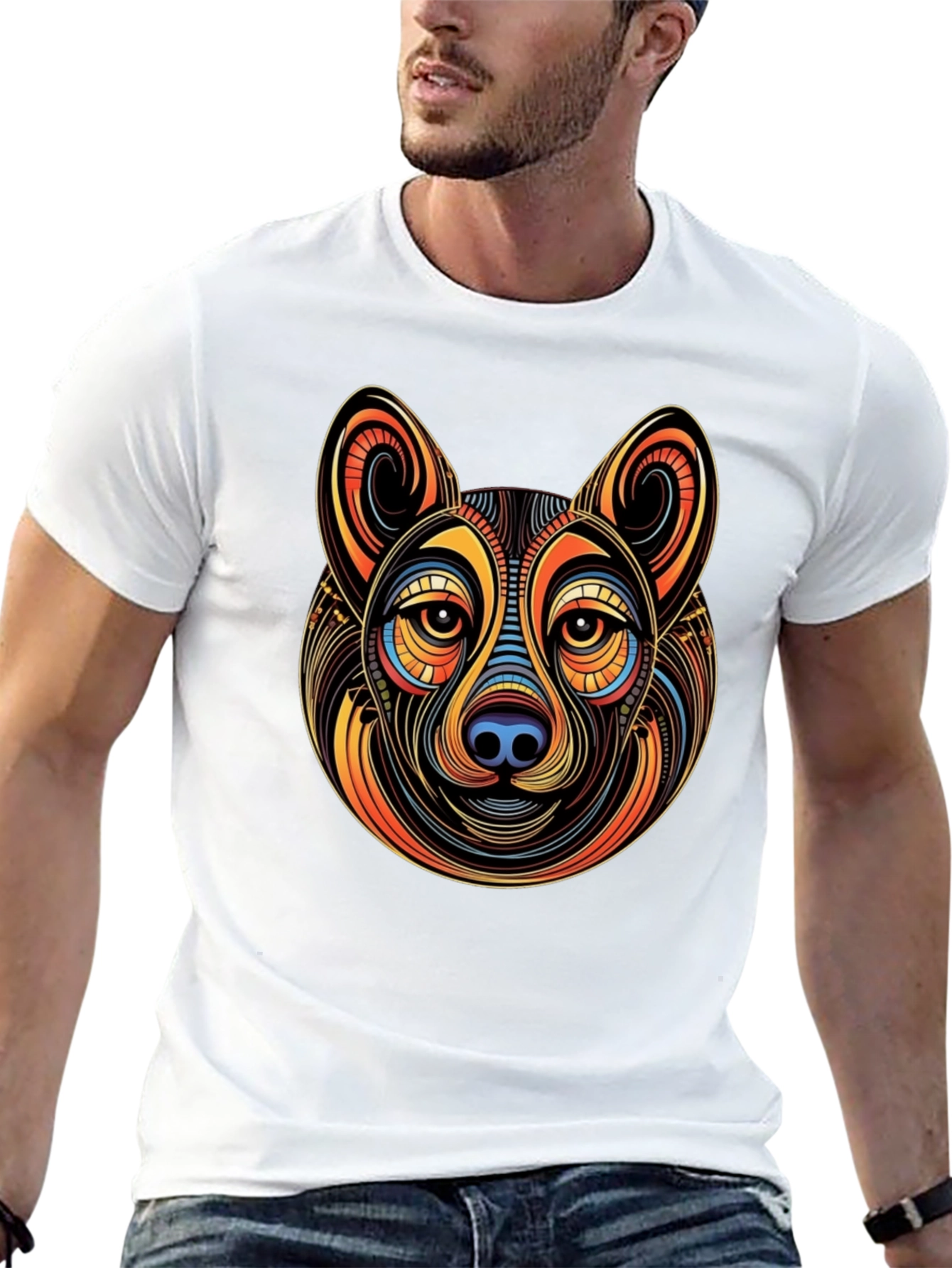 Abstract Dog Graphic Mens Black T-Shirt