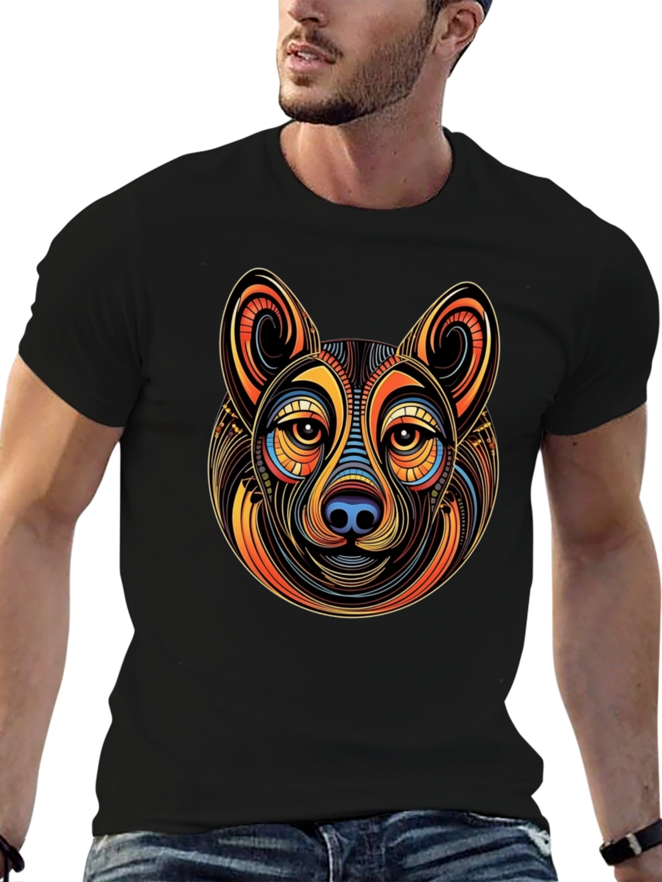 Abstract Dog Graphic Mens Black T-Shirt